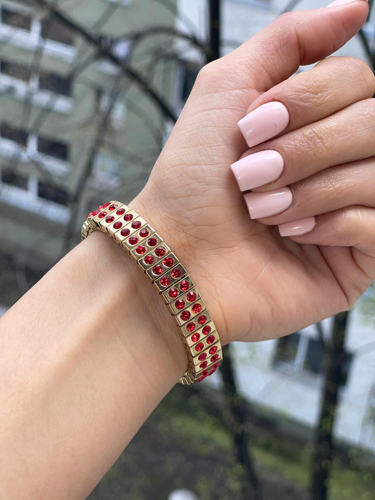 Handmade Ruby Bracelet for Women - 2ct Austrian Crystal Gold Jewelry, Elegant Bangle for Fiancée Engagement Gift, Graduation Party & Special Occasions