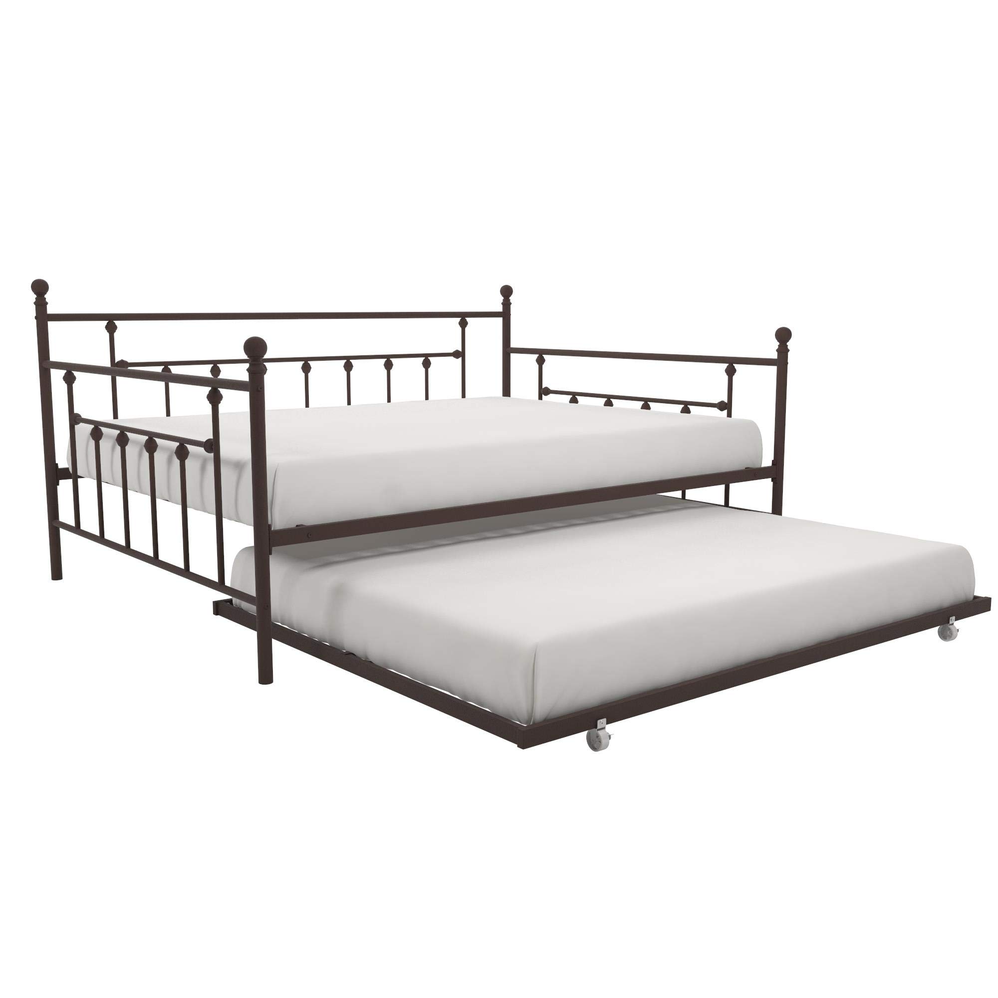 DHP Manila Metal Daybed with Trundle - Queen/Full Size Bronze Frame - Perfect for Guest Rooms, Dormitories & Small Spaces