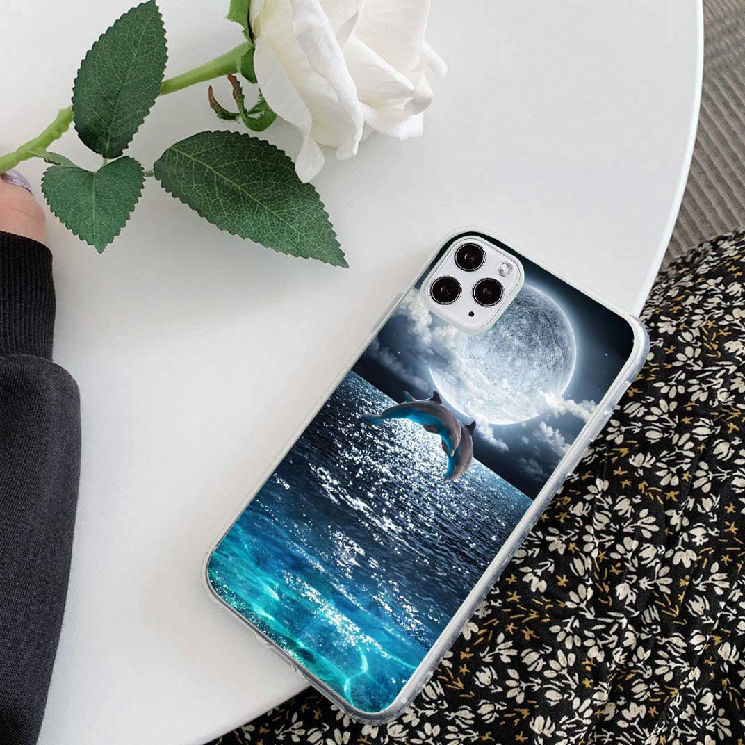 Premium Shockproof Clear iPhone 13 Pro Max Case with Moon Sea Dolphins Design - Slim Fit Protective Cover for Everyday Use, Travel & Outdoor Activities