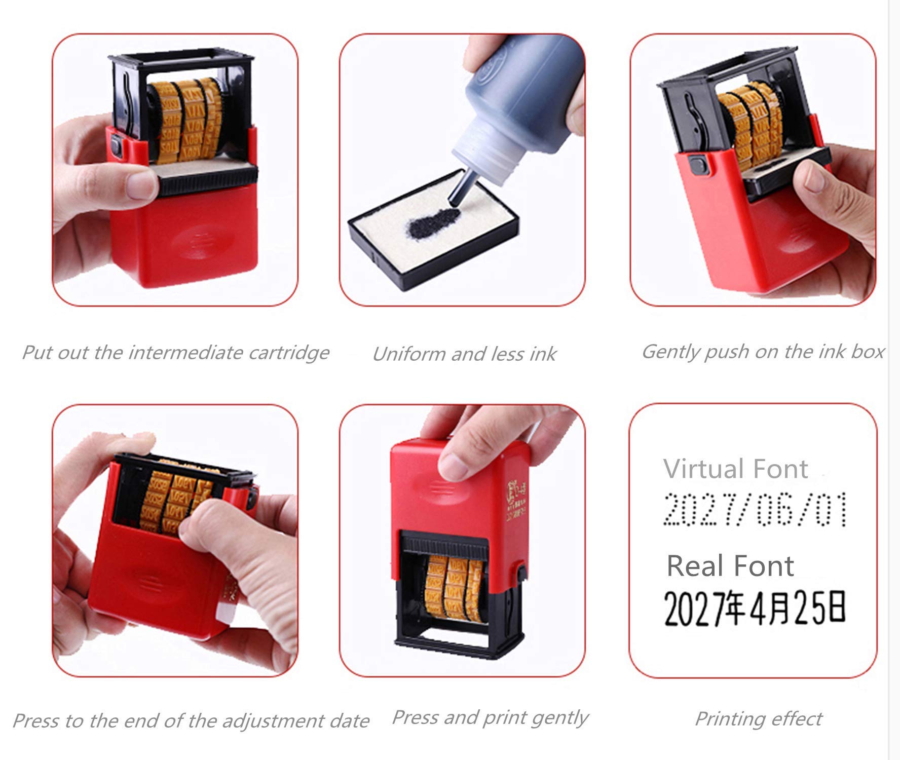 Handheld Expiration Date Printer - Manual Lot Coding Machine for Production Date, Batch Number on Metal, Wood, Bottles (Real Font) - Ideal for Food Packaging, Cosmetics, Pharmaceuticals & Industrial Labeling