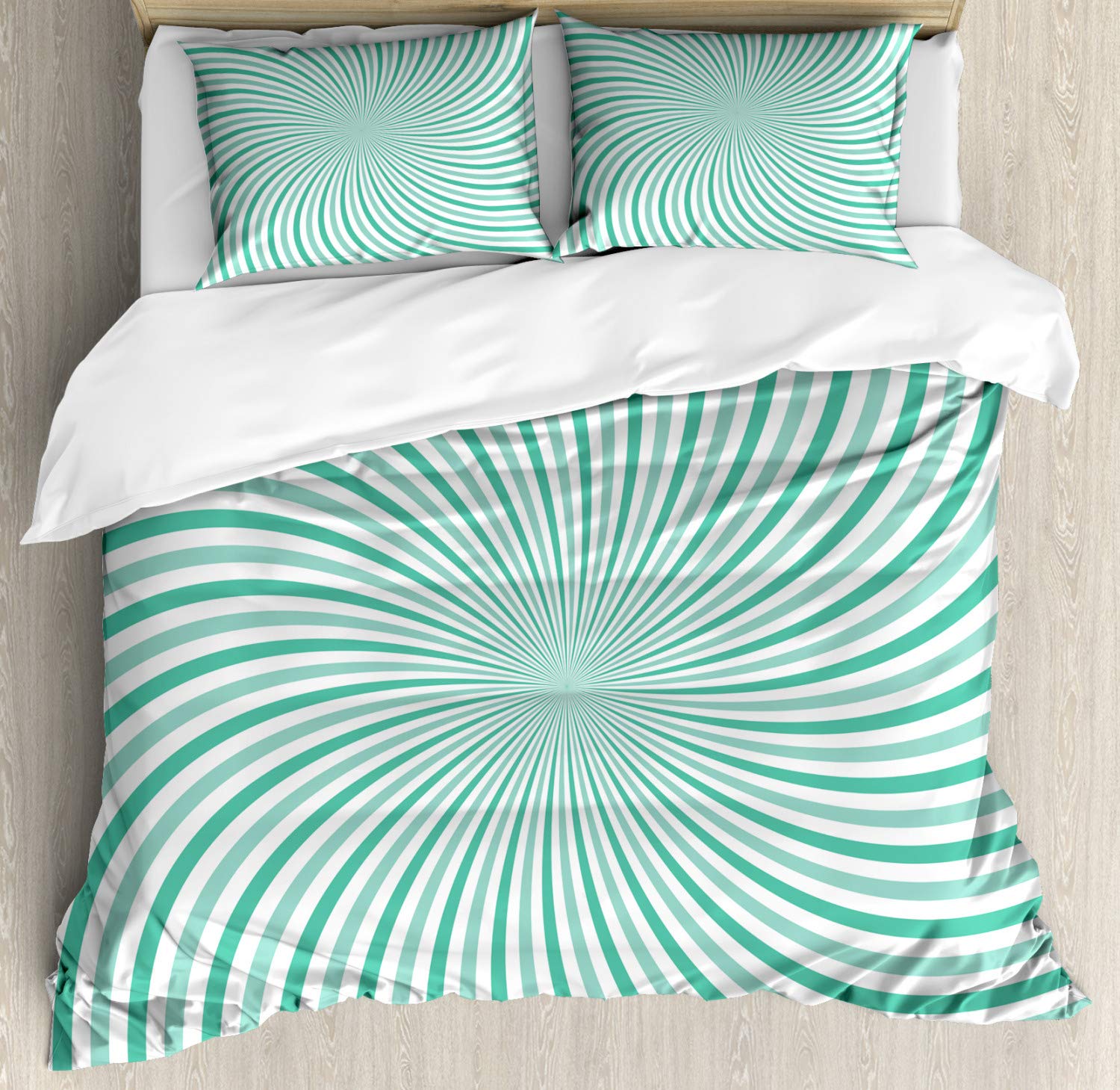 Ambesonne Striped Duvet Cover Set King Size - Modern Whirlpool Design with Monochromatic Stripes, 3-Piece Bedding Set Includes 2 Pillow Shams in Mint Green & Seafoam - Perfect for Contemporary Bedrooms, Guest Rooms & Coastal-Themed Decor