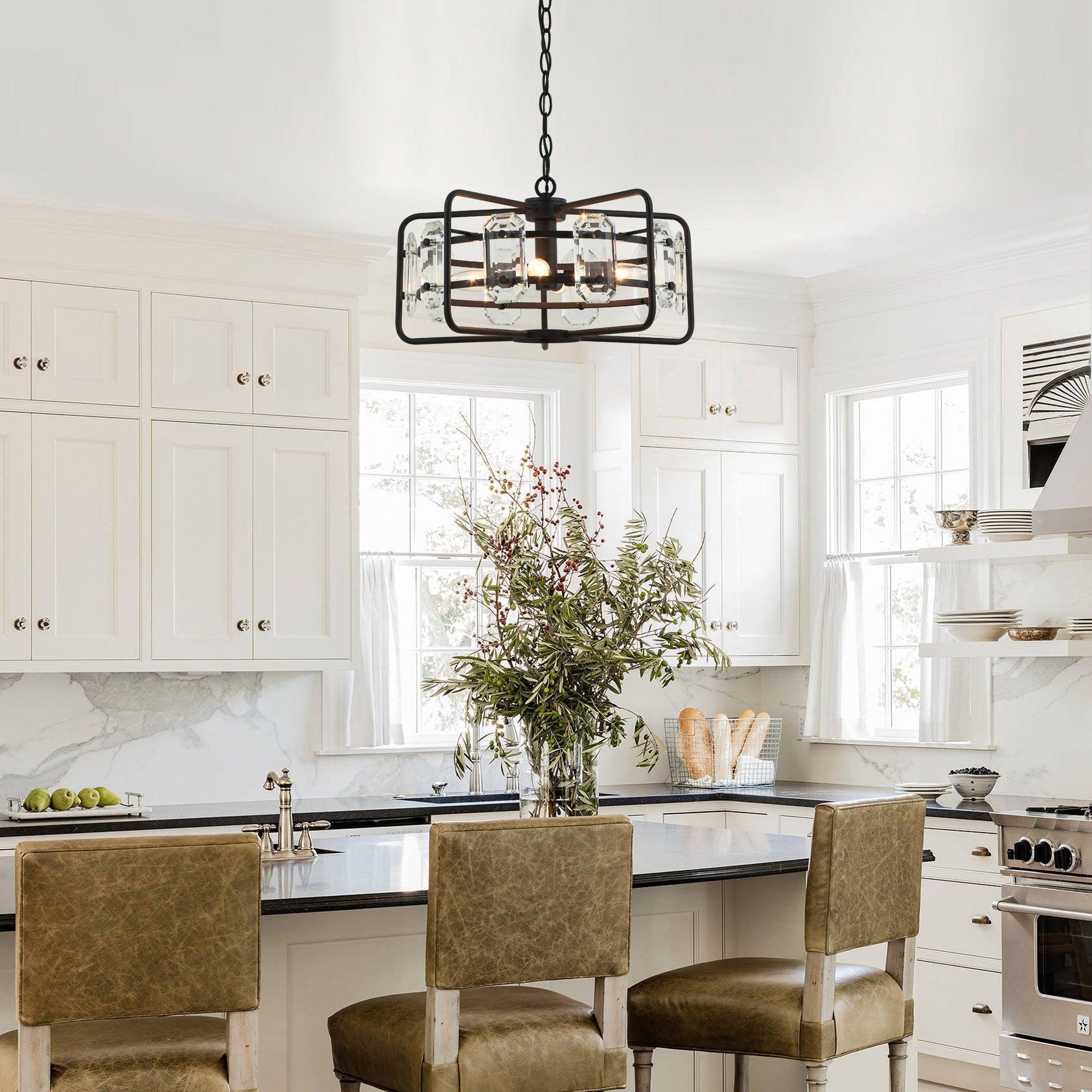 4-Light Modern Crystal Pendant Light Fixture - Gold or Black Finish - Perfect for Dining Room, Living Room, or Bedroom Ceiling Lighting