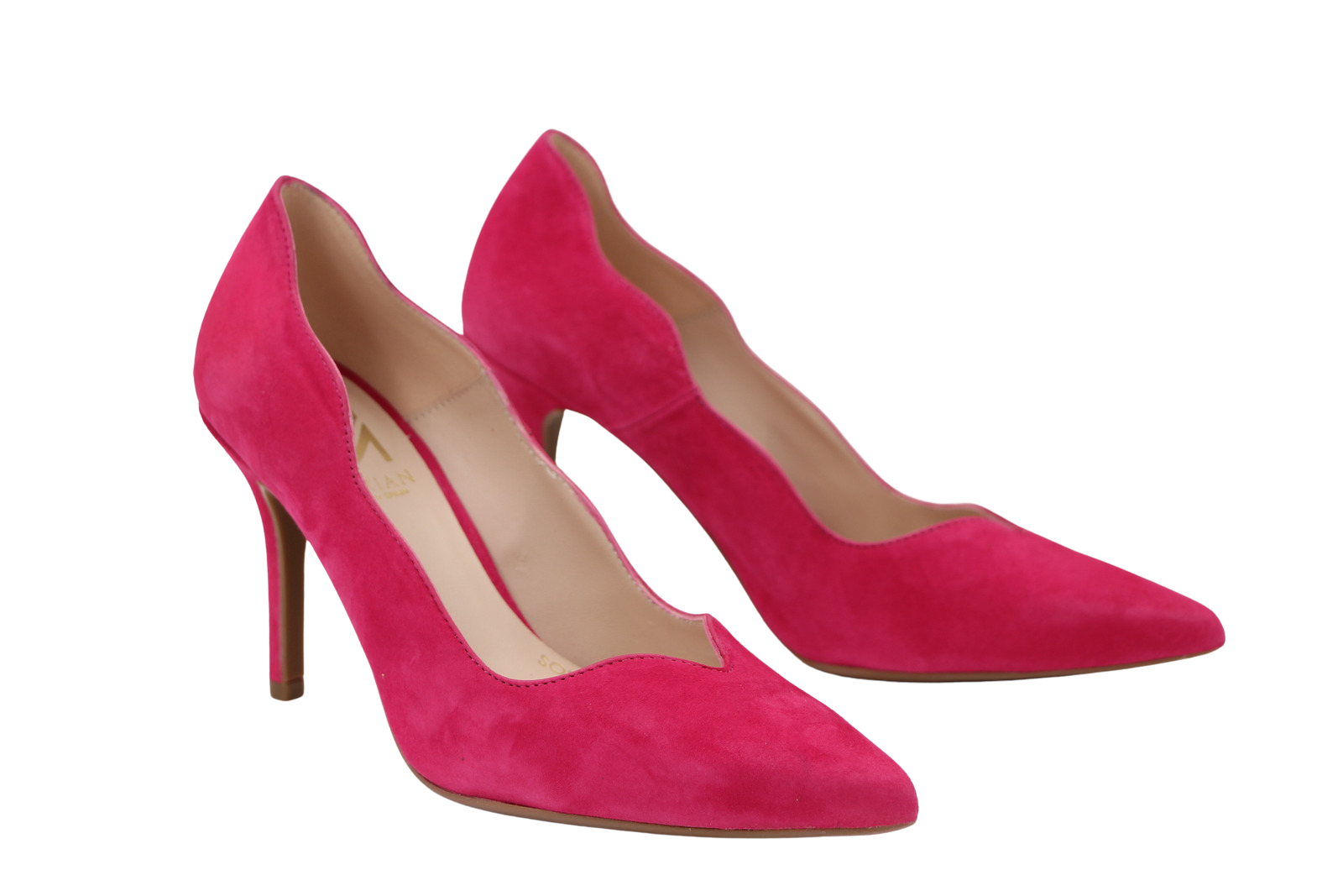MARIAN Women's Pink Suede Scalloped Edge Court Shoes - Elegant Pointed Toe Pumps for Work, Party & Special Occasions