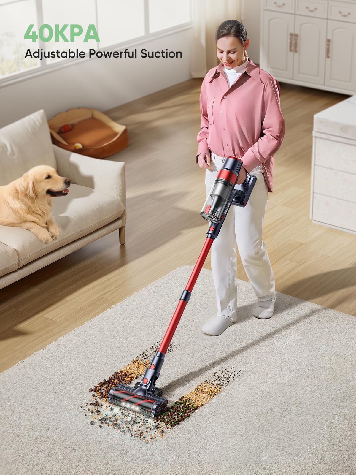 450W 40Kpa Cordless Stick Vacuum Cleaner with Touch Screen - 55 Min Runtime, 1.5L Dust Cup, Lightweight & Powerful for Pet Hair, Carpet & Hardwood Floors - Perfect for Quick Home Cleaning & Pet Owners