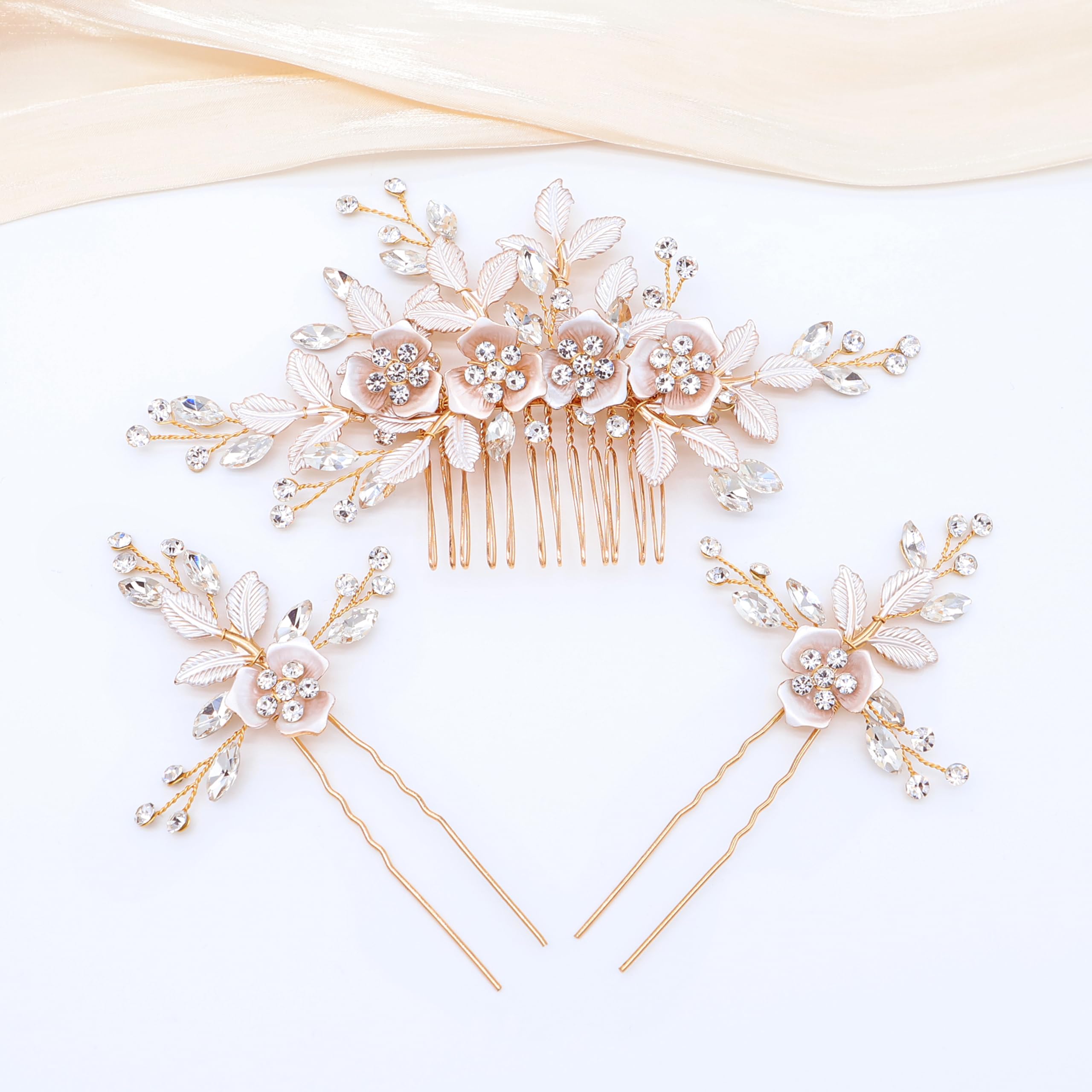 Oriamour Gold Bridal Hair Combs & Pins Set for Weddings & Special Occasions