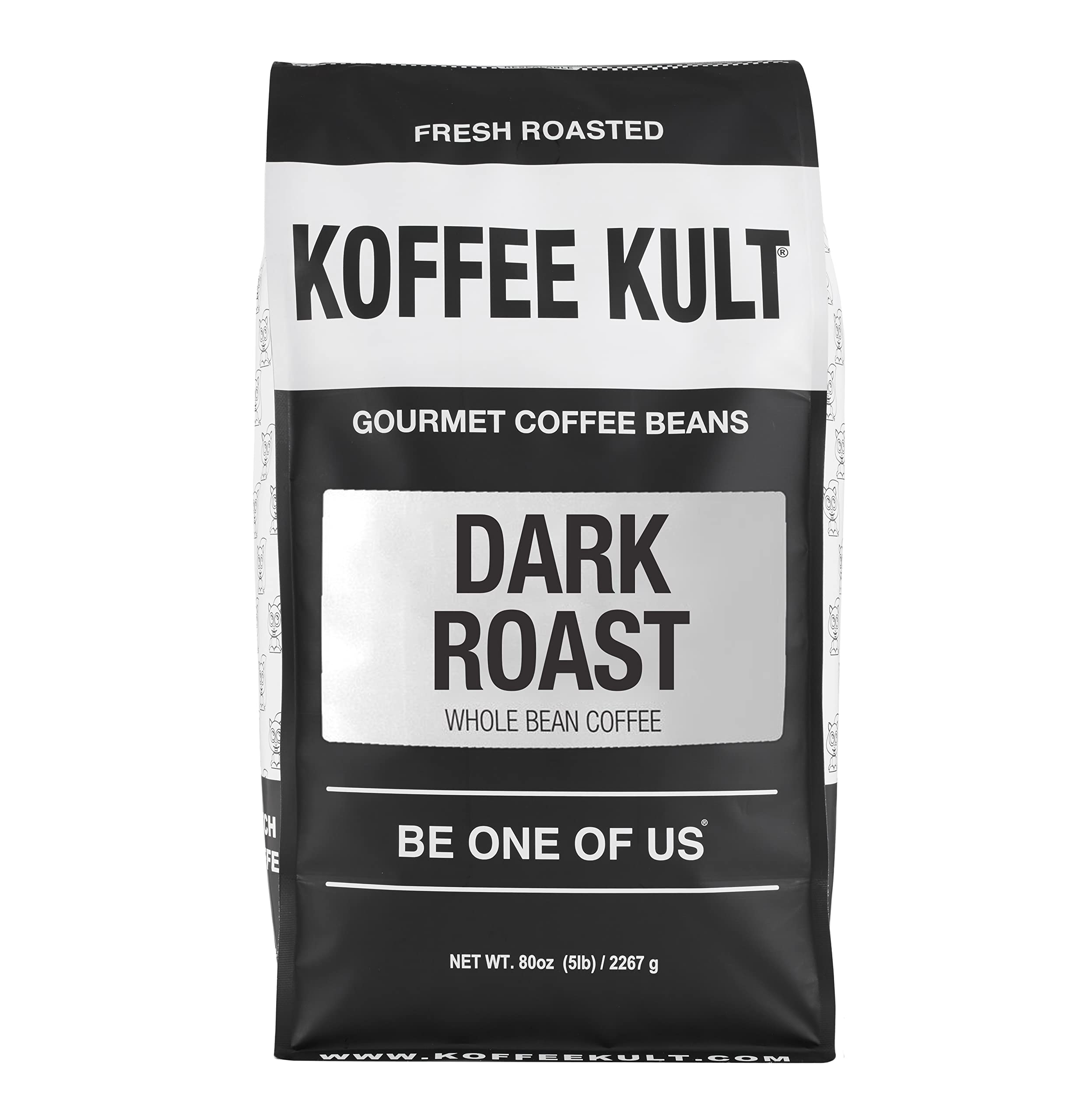 Premium Koffee Kult Dark Roast Whole Bean Coffee - 100% Arabica Gourmet Artisan Blend with Rich Chocolate & Cinnamon Notes - 80oz Resealable Bag for Freshness - Perfect for Home Brewing, Office Use & Gifts