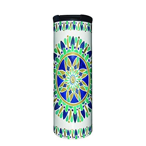 Blue Gold Mandala 17 oz Tumbler with Lid, Stainless Steel, Vacuum Insulated with Slide Lock Lid, Leak Proof