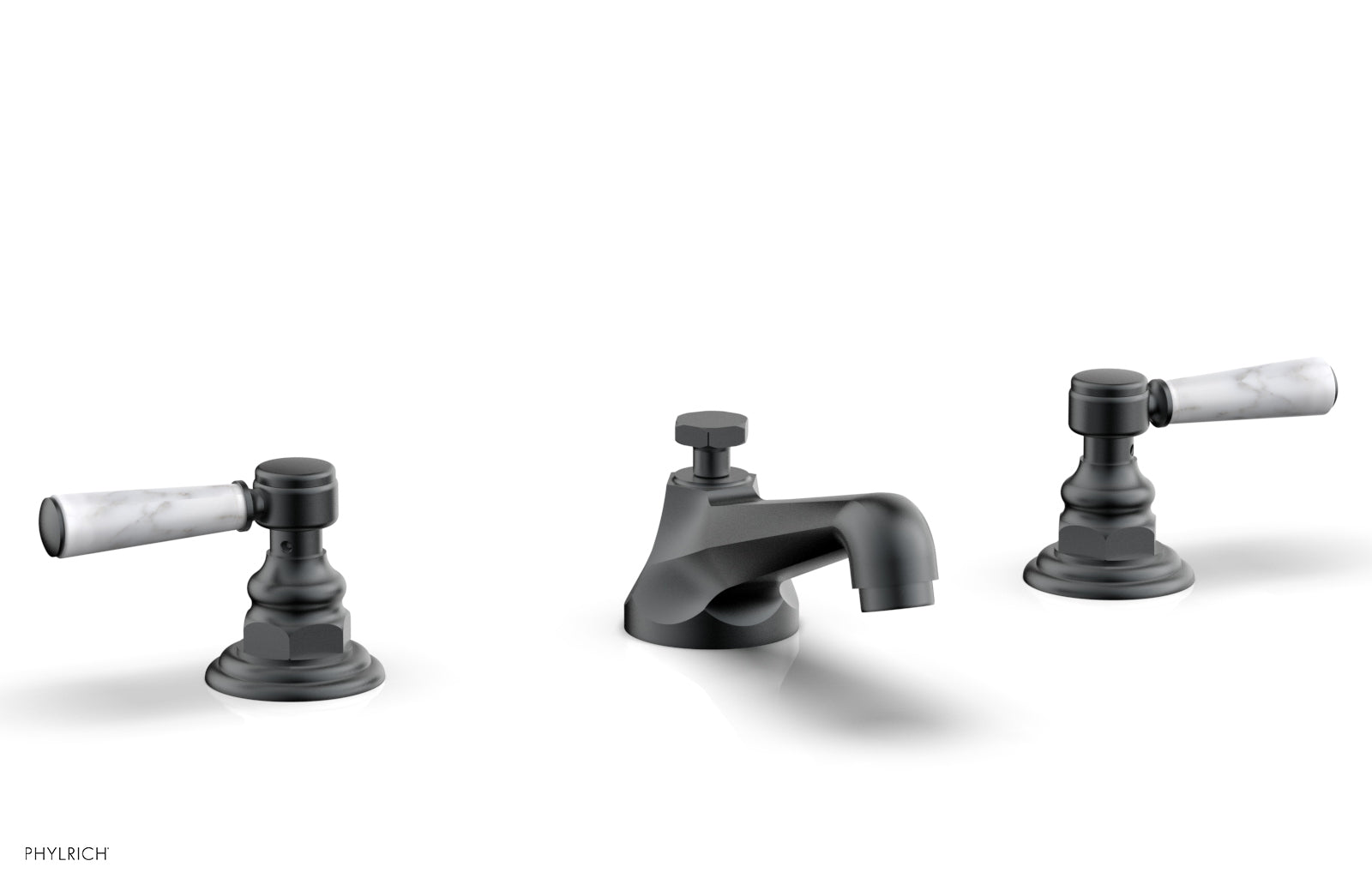 HEX TRADITIONAL Widespread Bathroom Faucet with White Marble Lever Handles - Model 500 03 | Perfect for Modern Vanities, Guest Bathrooms & Luxury Home Renovations