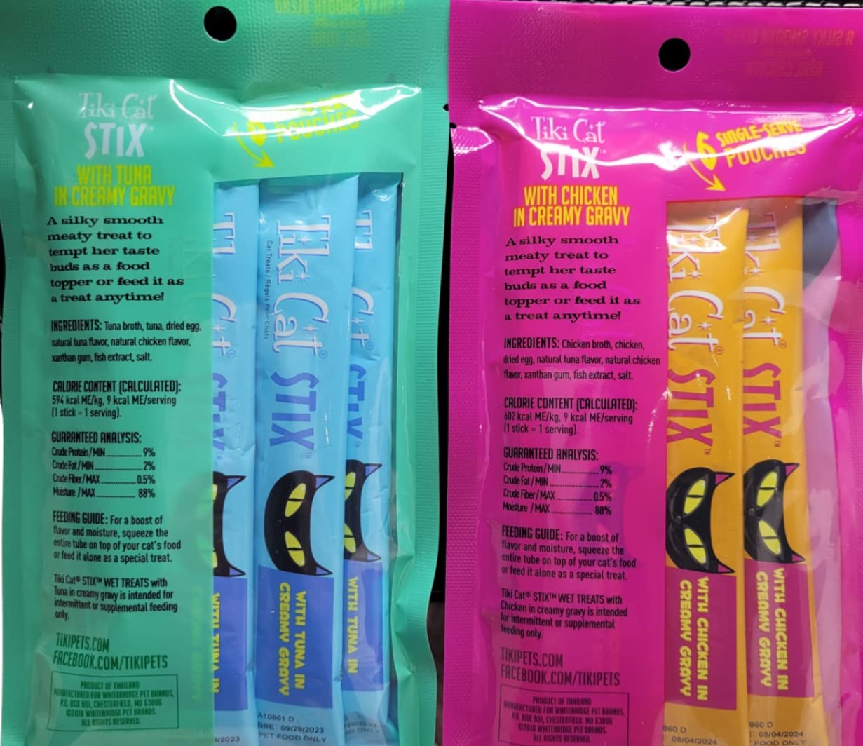 Premium Stix 6-Count Single Serve Cat Food Pouches - Tuna Mousse & Chicken Mousse (2-Pack) | Wet Cat Food for Kittens & Adult Cats | Perfect for Travel, Camping & Emergency Kits