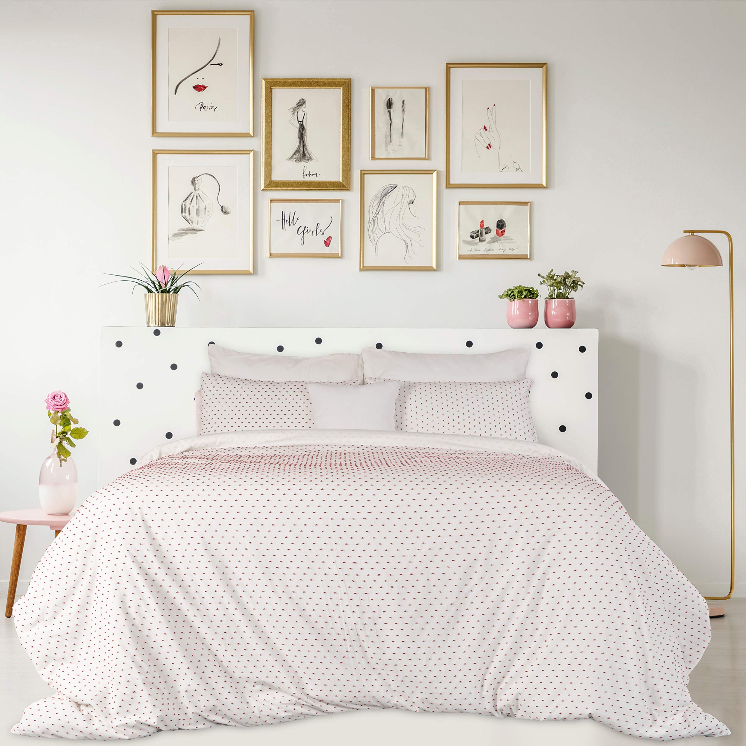 Premium 2-Piece Twin Size Comforter Set - 100% Cotton Jacquard Weave Oversized Duvet Cover & Shams with Ultra Soft Microfiber Fill (White & Red) | Luxury Bedding for Guest Rooms, Dorms & Cozy Bedroom Decor