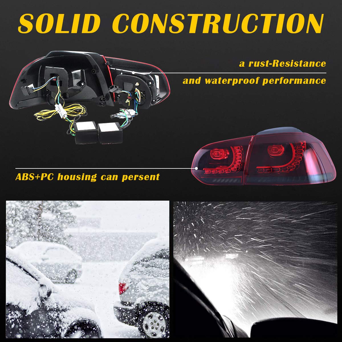 VLAND LED Tail Lights for 2010-2014 VW Golf 6 MK6 GTI & 2012-2013 Golf R - Red & Smoked Lens LED Rear Lamps with Sequential Turn Signals (Excludes Convertible Models) - Perfect for Car Upgrades & Night Driving Safety