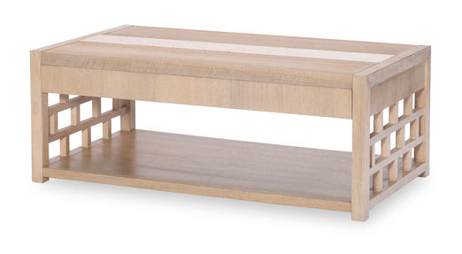 Biscayne Rectangle Cocktail Table with Travertine Top - Modern Beige Coffee Table for Living Room, Lounge & Office Decor