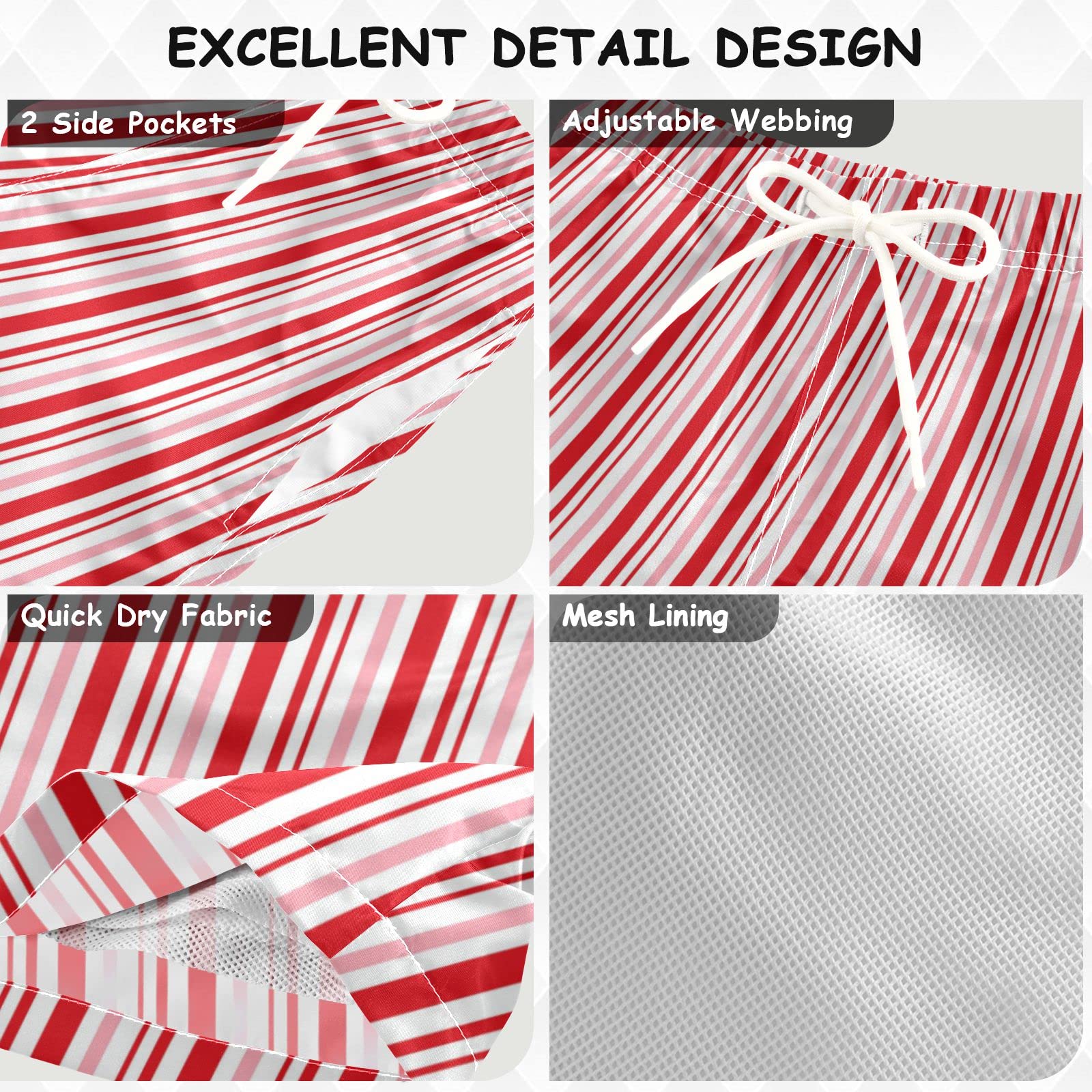 **ASLSIY Candy Cane Christmas Boys Swim Trunks - Quick Dry Kids Swimwear with Adjustable Waist (2T-16) - Perfect for Beach, Pool & Summer Vacations**