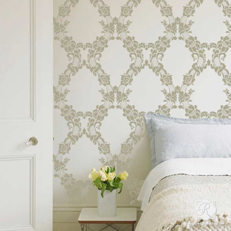 Floral Damask Wall Stencil for DIY Home Decor - Reusable Painting Template for Living Room, Bedroom, and Nursery Decoration