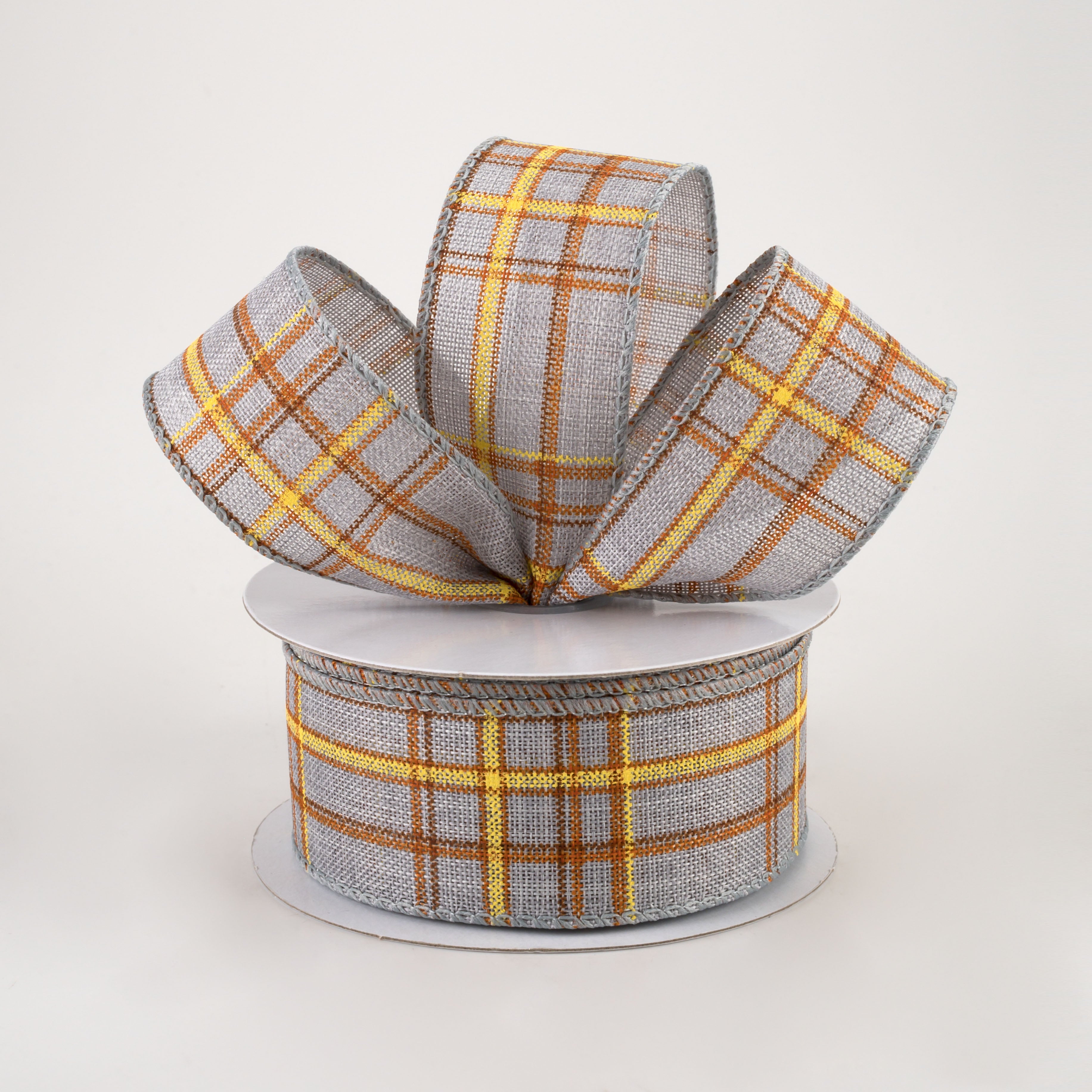 1.5 Inch Cornelia Plaid Ribbon - Grey, Rust, Yellow (10 Yards) for Gift Wrapping, DIY Crafts, Scrapbooking & Home Decor
