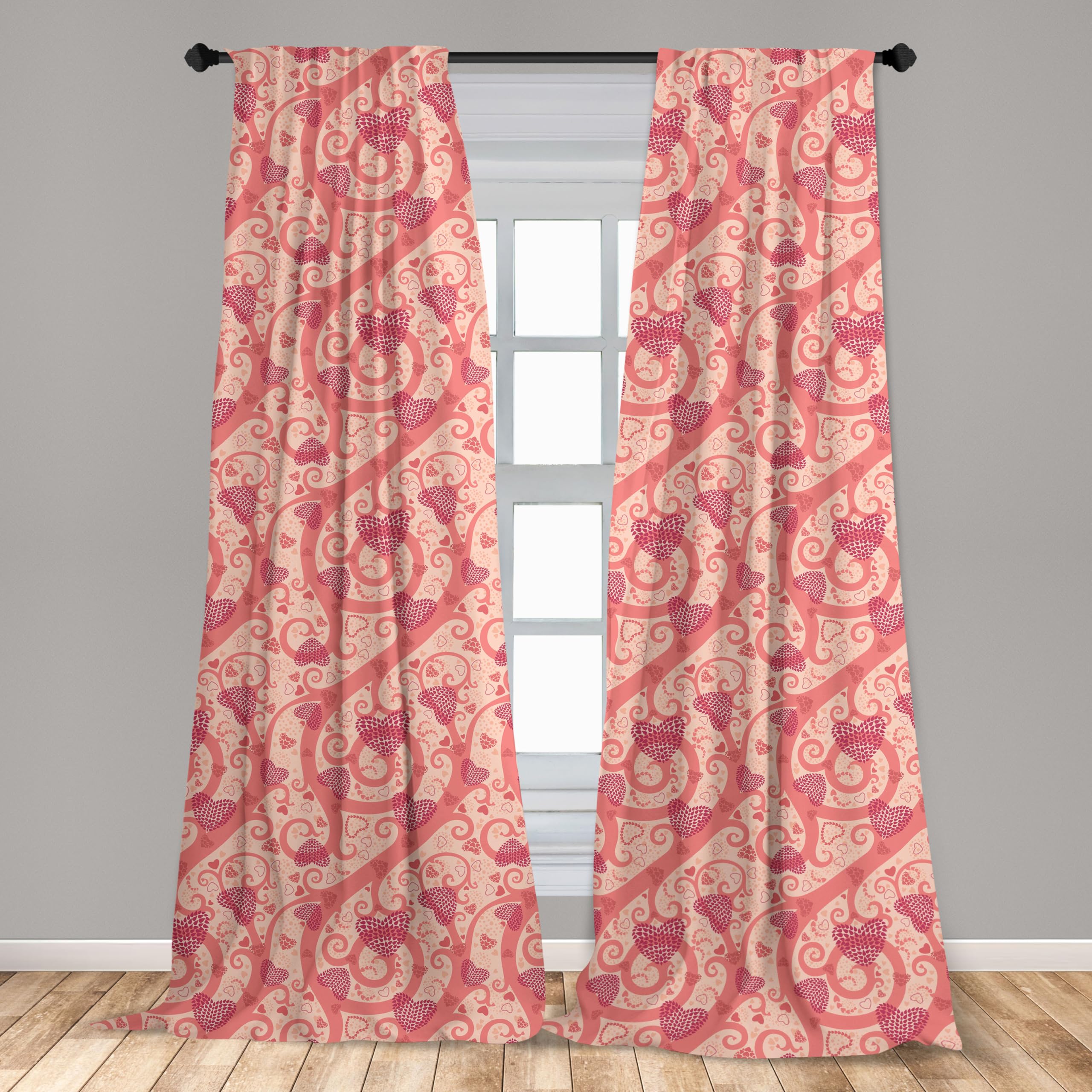 Ambesonne Romantic Floral Heart Window Curtains - Valentine's Day, Birthday & Anniversary Decor - Lightweight 2-Panel Set with Rod Pocket (28x63 Inch, Coral Peach Pink) - Perfect for Bedroom, Living Room & Wedding Decorations