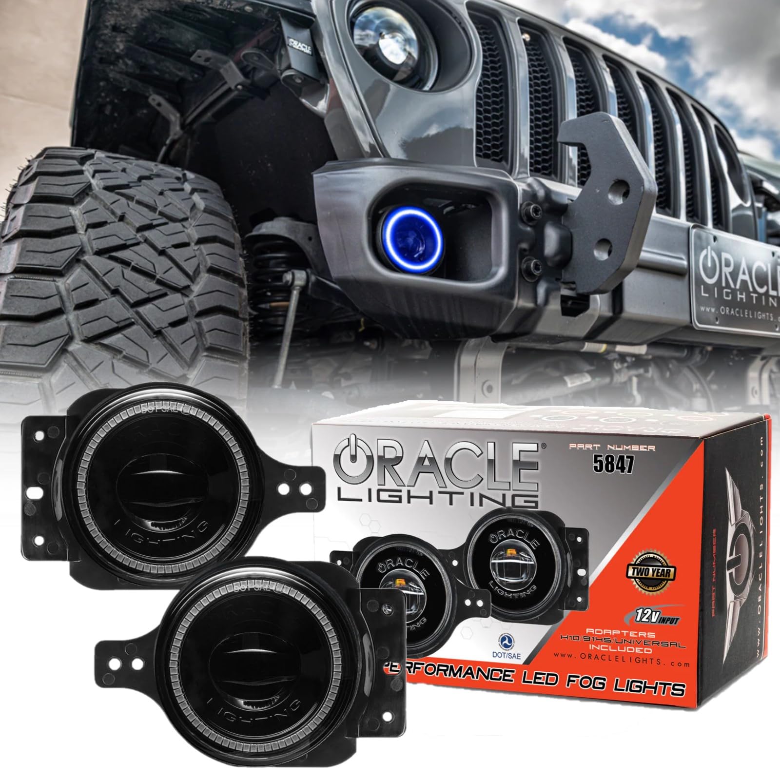 ORACLE Lighting 5847-002 Pair of 20W LED Fog Lights for 2018-2024 Jeep Wrangler JL - Blue - DOT Compliant - Rugged & Durable Off-Road Lights - High Performance LED Fog Lamps for Night Driving & Off-Road Adventures