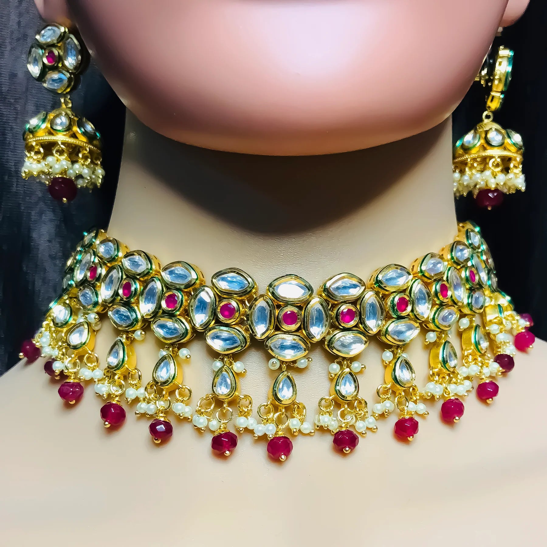 Royal Kundan Choker Necklace Set with Matching Earrings - 24K Gold Plated Designer Jewelry (D757) for Weddings, Parties & Special Occasions