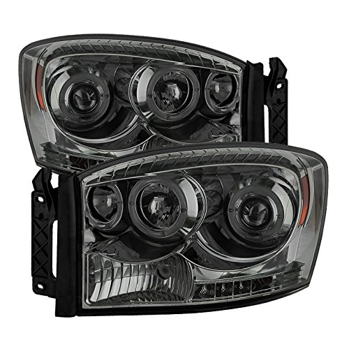 XTune LED Halo Headlights for Dodge Ram 1500 2006-2008 - Chrome/Smoked Lens Replacement - High Brightness DRL & Projector Beam - Upgrade for Night Driving & Off-Road Adventures
