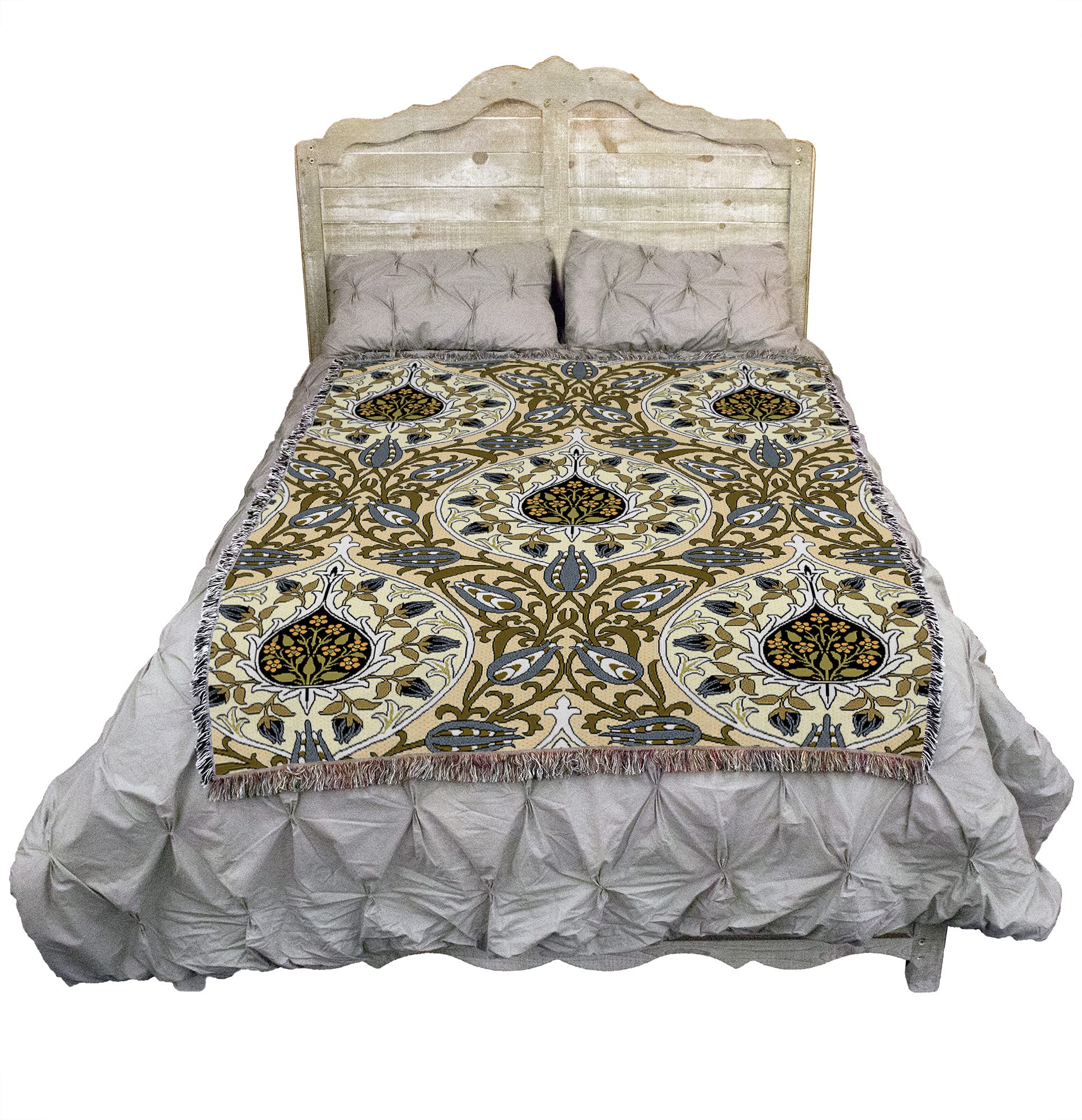Pure Country Weavers William Morris Rosebud Blanket - Handwoven Cotton Tapestry Throw - Arts & Crafts Home Decor - Made in USA (72x54) - Perfect for Sofa, Bed & Cozy Winter Nights