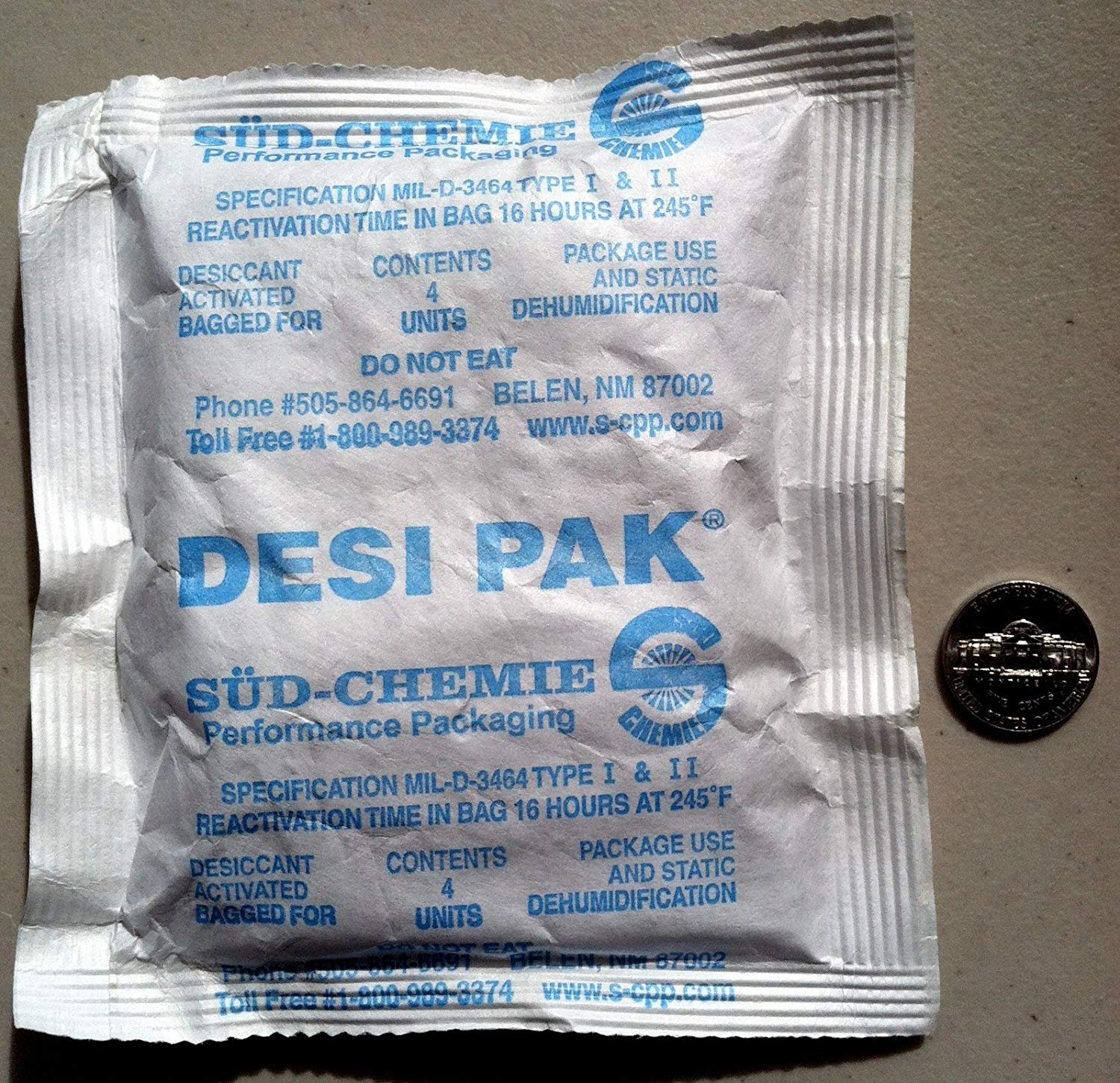 Desi-Pak Bentonite Clay Desiccant with Humidity Indicator - 4 Packs (5oz/140g Each) | Moisture Absorber for Storage, Electronics, Documents & Pharmaceuticals