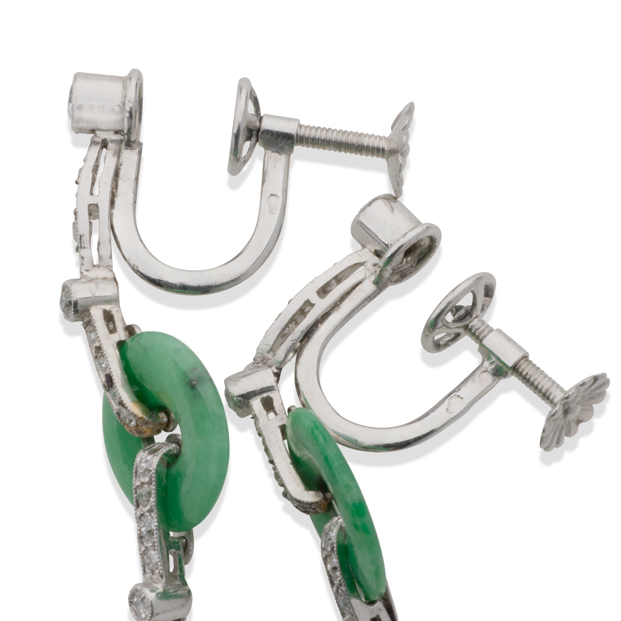 Exquisite French Art Deco Lapis Lazuli, Jadeite & Diamond Pendant Earrings | Vintage Jewelry for Women | Perfect for Weddings, Parties & Special Occasions