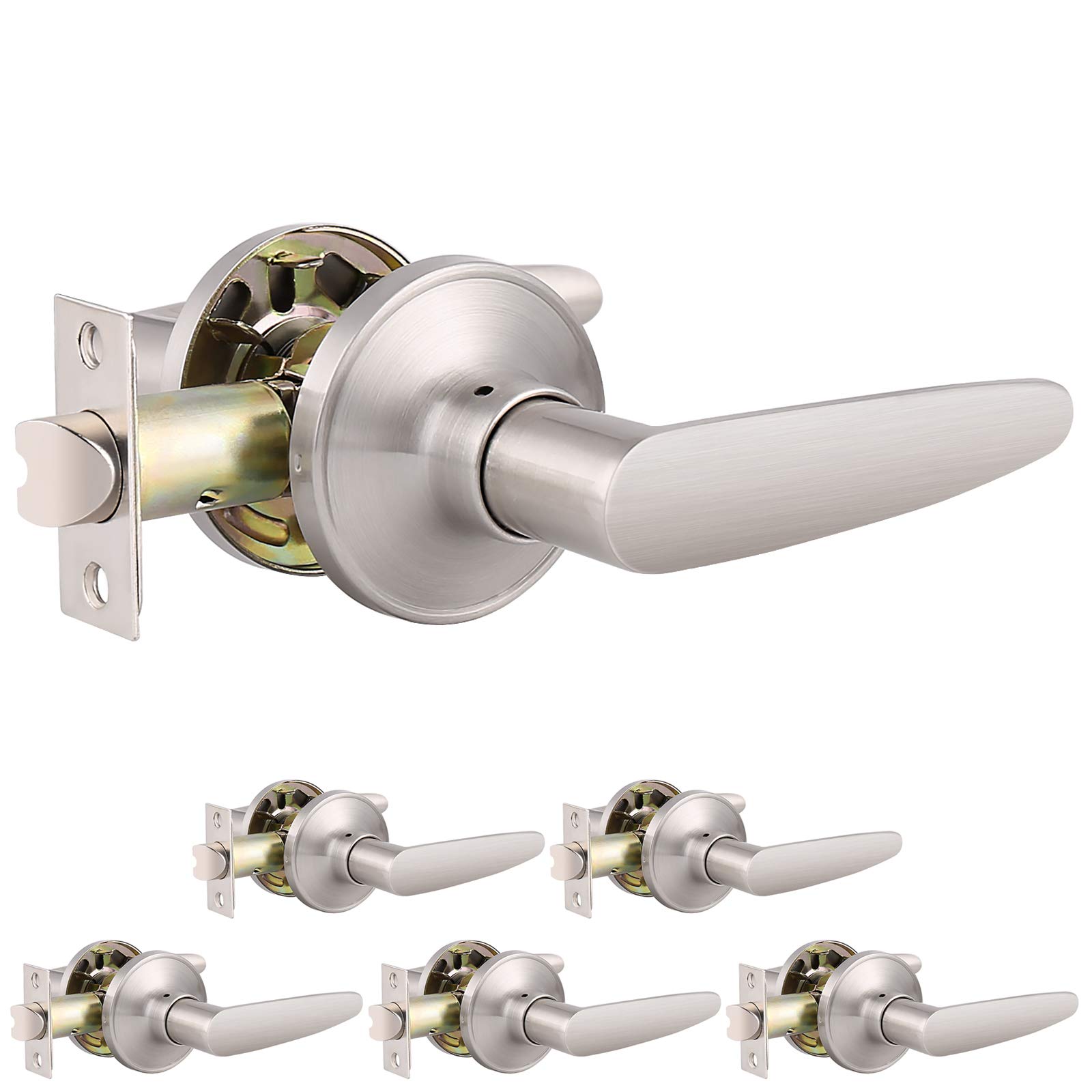 6 Pack Satin Nickel Door Levers - Universal Keyless Entry Handleset for Hallway, Closet & Interior Doors | Smooth Operation & Modern Design for Home & Office Use