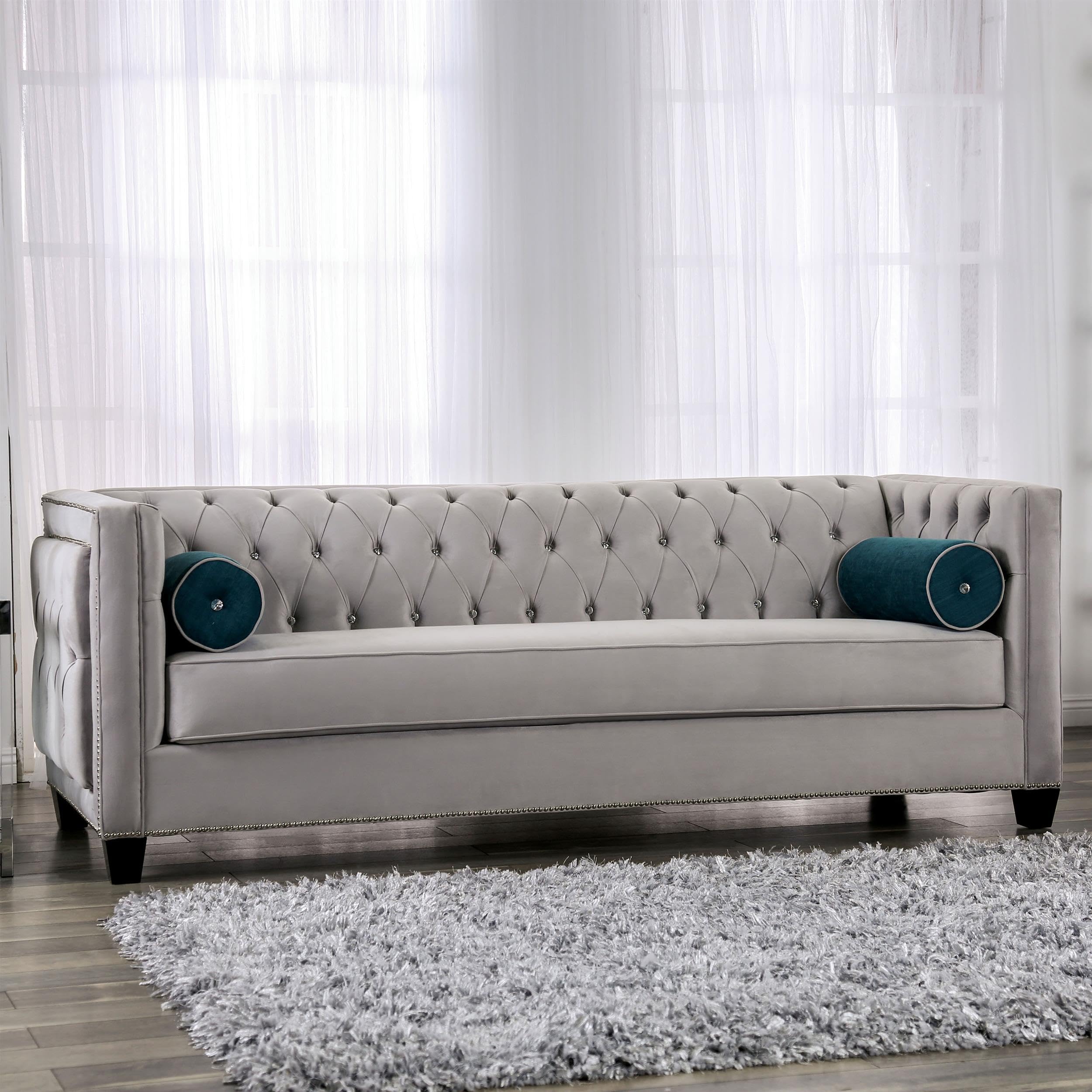 Furniture of America Youngquist Transitional Fabric Upholstered Sofa in Gray - Modern Living Room Couch for Home & Office Comfort