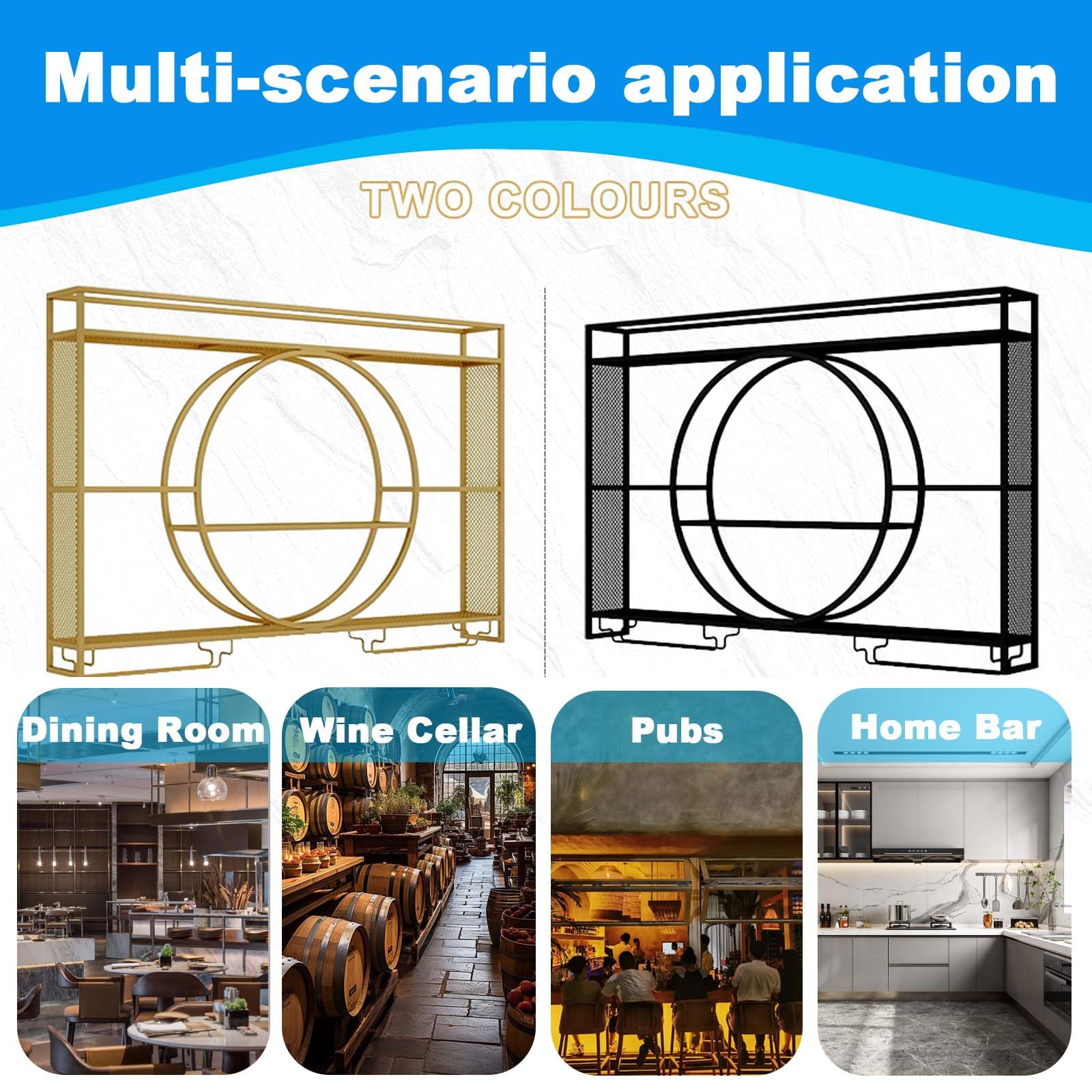 Wall Mounted Wine Rack - 3 Tier Large Capacity Iron Wine Glass Display & Storage with Cup Holder for Home, Restaurant, Bar - Perfect for Kitchen, Dining Room & Entertaining Areas (Black, 47.2x5.9x31.5 inches)