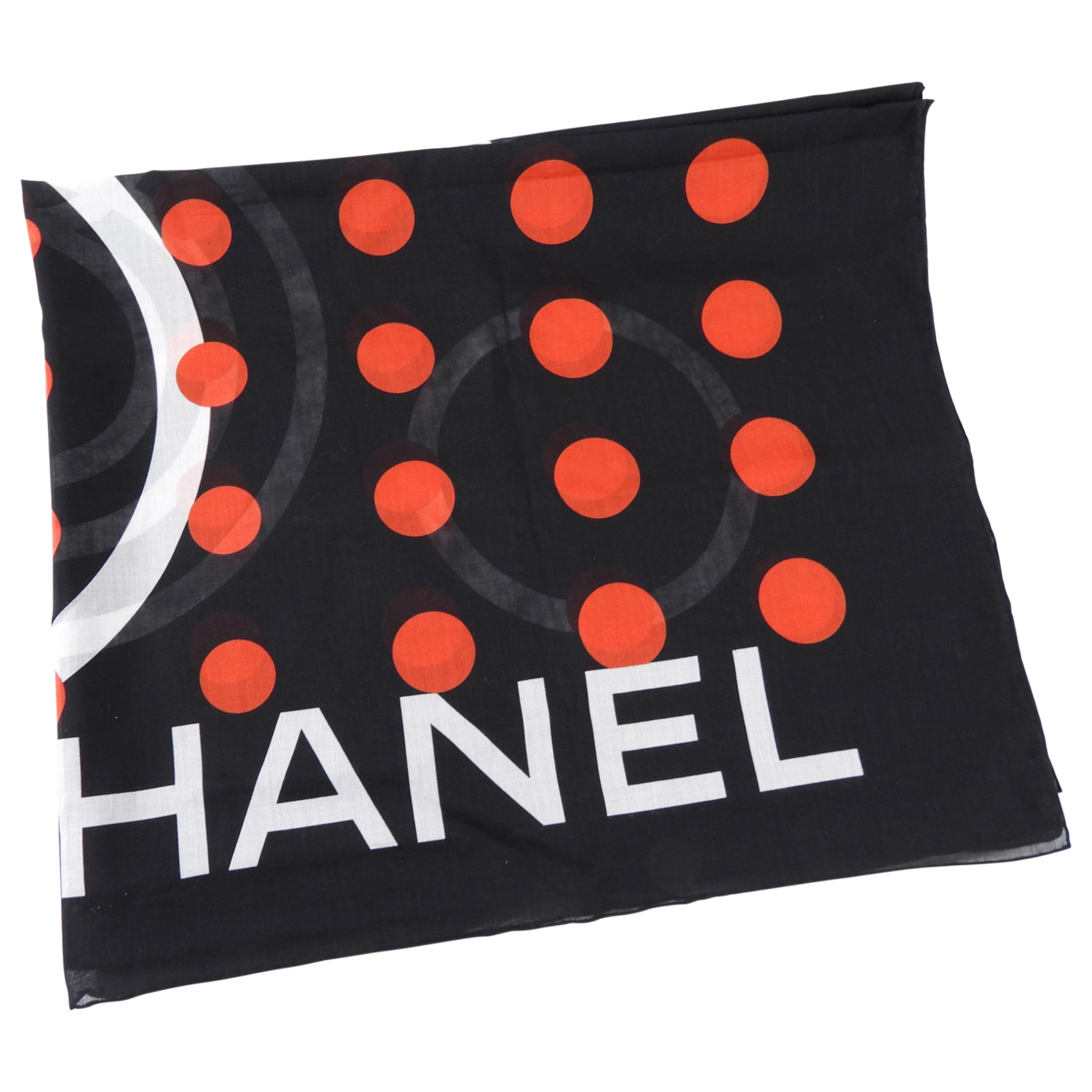 Chanel 13A Black and Red CC Logo Cotton Pareo Wrap Shawl - Beach Cover Up, Summer Scarf & Fashion Accessory for Women