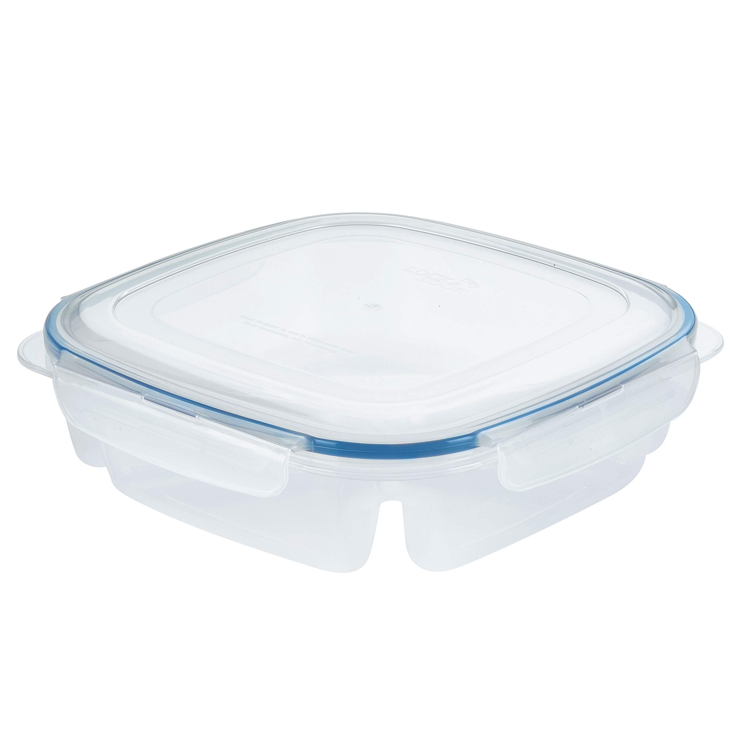 LocknLock 50-Ounce 3-Compartment Square Lunch Box - BPA-Free Food Storage Container for Meal Prep, Office Lunch & Picnics - Clear Plastic Divided Container for On-the-Go Meals