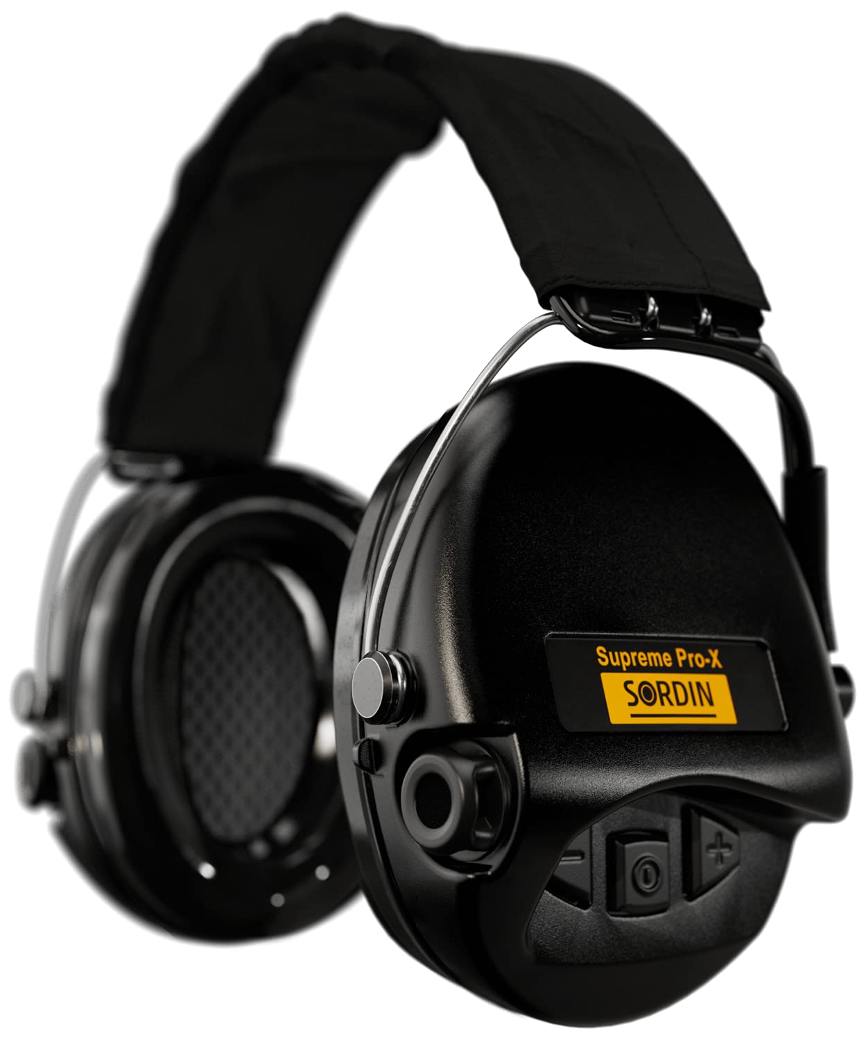 Sordin Supreme Pro-X Electronic Ear Muffs for Hunting & Shooting - Active Noise Cancelling, Textile Headband & Gel Cushions - Black Hearing Protection for Range, Construction & Outdoor Activities