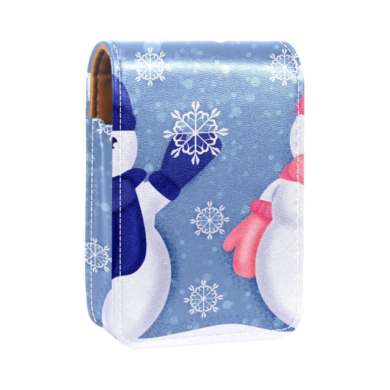 Personalized Lipstick Case - Portable Makeup Bag & Cosmetic Pouch Organizer - Cute Snowmen Christmas Design - Perfect for Travel, Gifts & Daily Makeup Storage