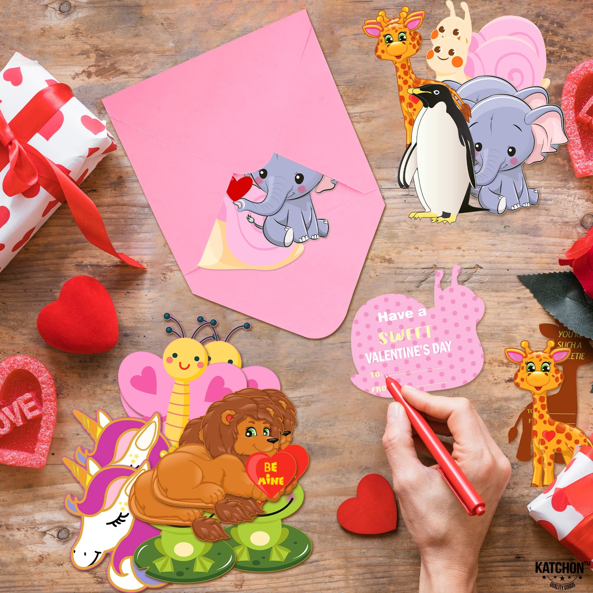 KatchOn Valentine's Day Cards for Kids - Pack of 96 with Stickers & Envelopes (32 Each) | Cute Classroom Exchange Cards for School | Perfect for Valentine's Day Parties & Classroom Activities