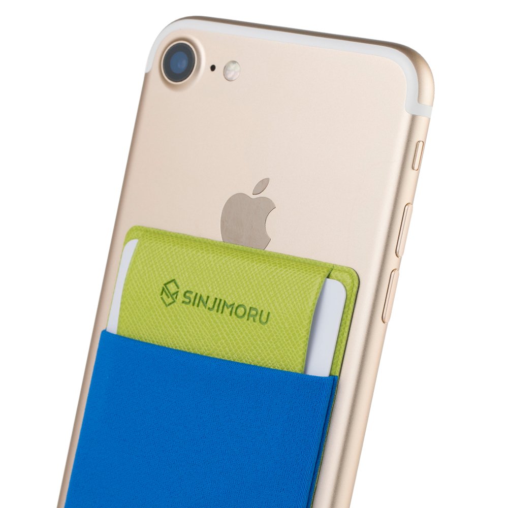 Sinjimoru Stretchy Fabric Phone Wallet - Secure Card Holder for iPhone & Android (Blue) | Stick-On Credit Card Case for Back of Phone | Perfect for Travel, Shopping & Everyday Use