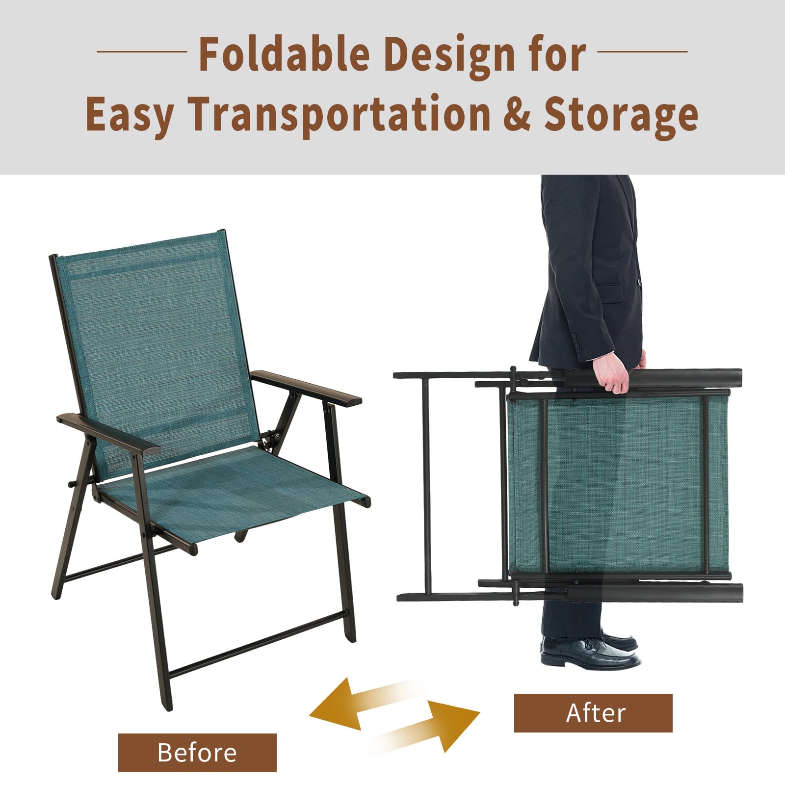 Patio Folding Chairs Set of 2 - Light Blue Outdoor Lawn Chairs with Rustproof Metal Frame, Portable Dining Chairs for Porch, Deck, Garden, Backyard, Camping | Perfect for Picnics, BBQs, Beach Trips & Outdoor Gatherings