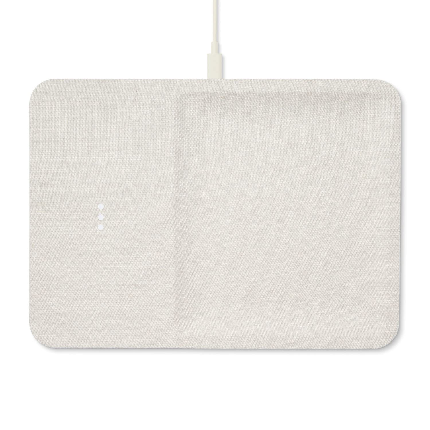 COURANT Catch:3 Belgian Linen Wireless Charging Station & Valet Tray (Natural) - Fast Qi-Certified Charger for iPhone 16/15/14/13/12/11/X/SE, Galaxy S24/S23/S22/S21/S20/Note, AirPods Pro - Nightstand Organizer with Phone Holder & Jewelry Storage