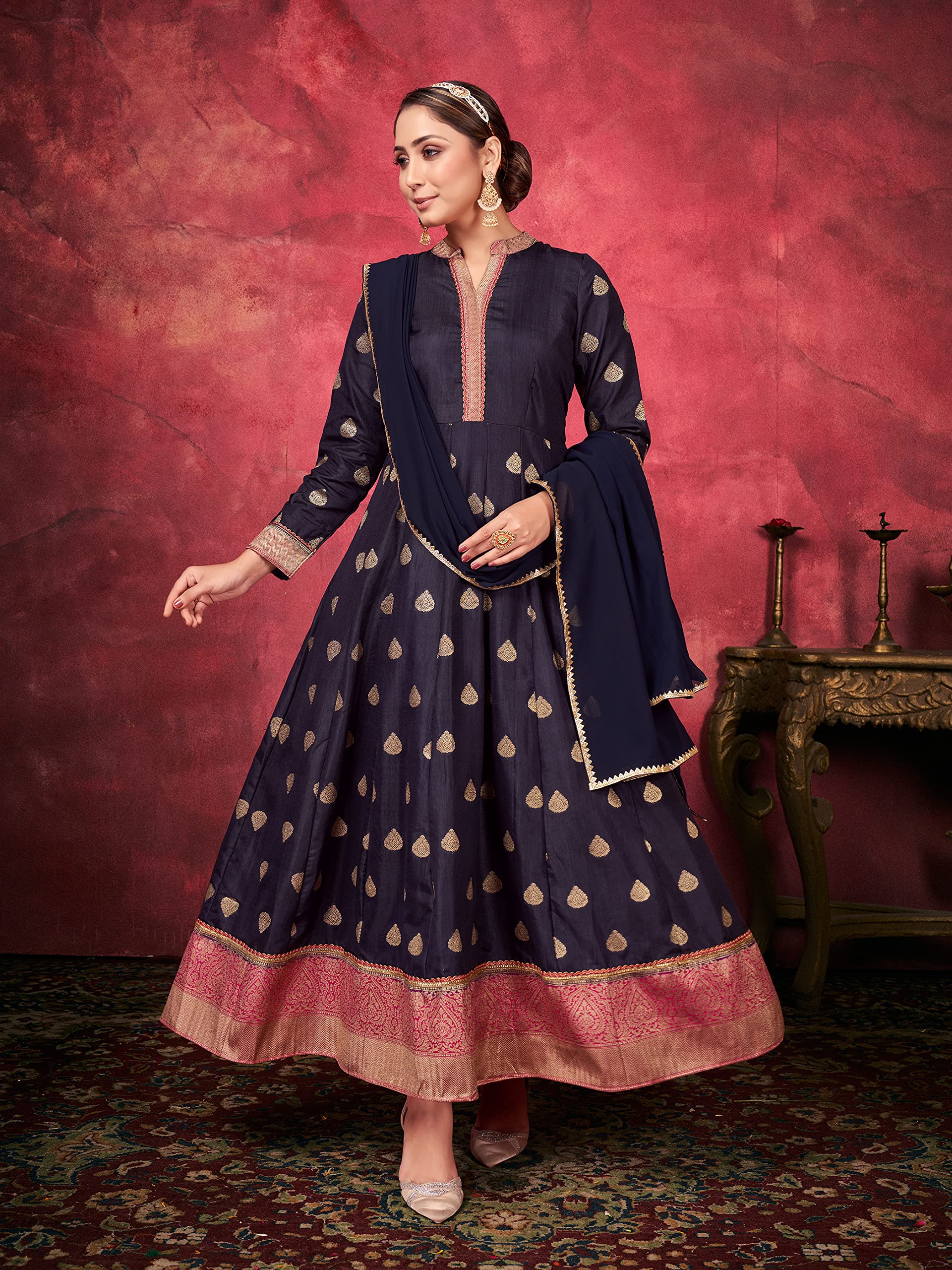 Plus Size Indian Pakistani Kurti for Women with Dupatta | Art Silk Woven Kurta Kurtis Dress - Elegant & Comfortable Ethnic Wear for Parties, Weddings & Festivals