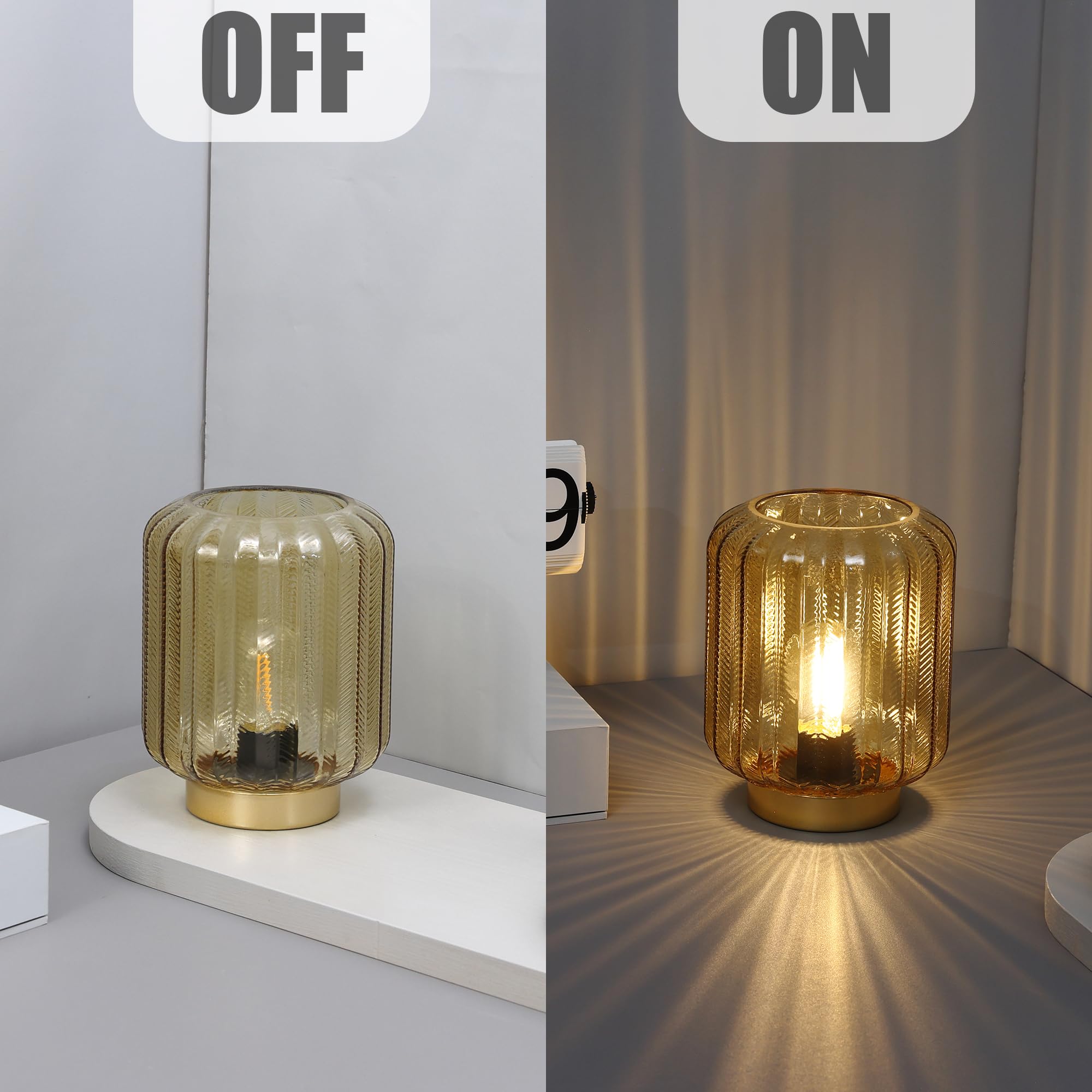 Modern Battery Operated Table Lamp - Gold Glass LED Decorative Lighting for Living Room, Bedroom, Office & Nightstand - Perfect for Reading, Relaxing & Home Decor