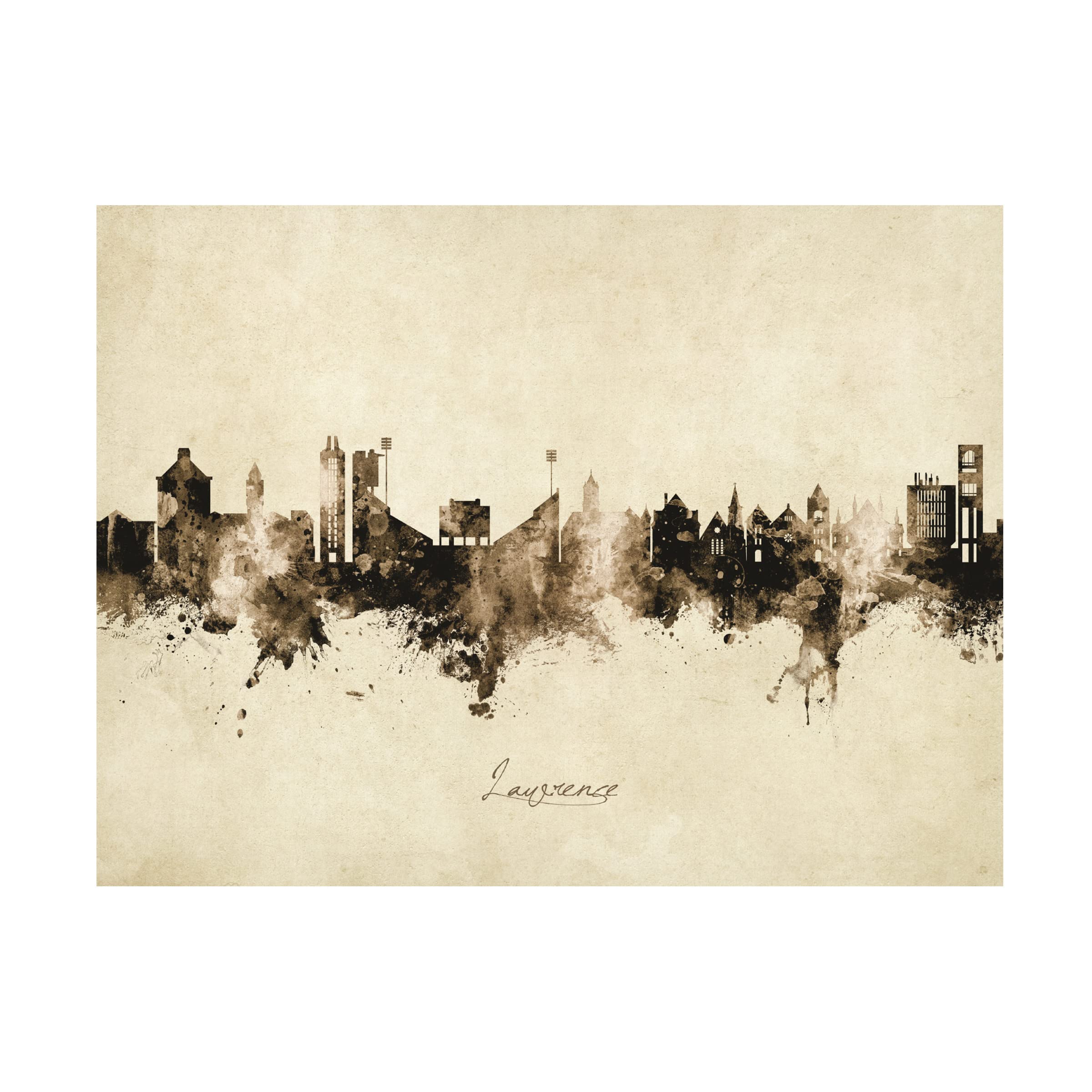 Michael Tompsett Vintage Lawrence Kansas Skyline Canvas Art Print - Premium Wall Decor for Home, Office & Gifts - Perfect for Living Room, Bedroom & Office Spaces