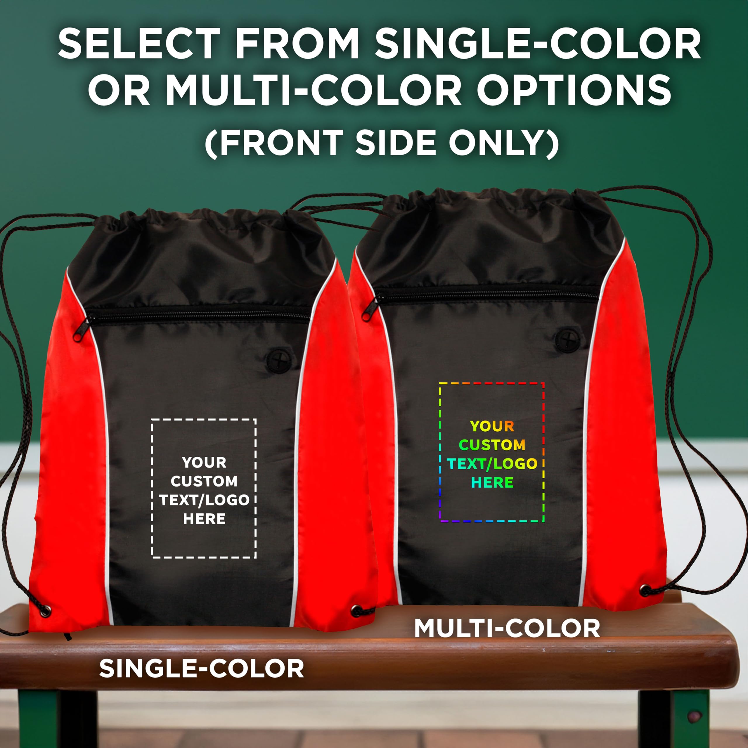 Customizable Two-Tone Drawstring Backpacks - 100 Pack Non-Woven Durable Sports Bags - Add Your Text & Logo - Perfect for Gym, Travel, Work & Outdoor Activities - Bulk Discount Promo - Red