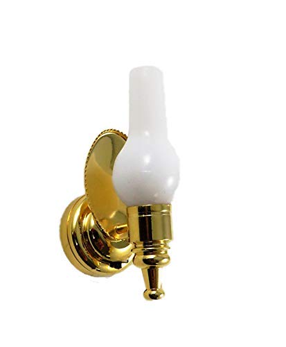 Vintage Brass Oil Lamp Wall Light with LED Battery Lighting - Melody Jane Dollhouse Miniature Backplate - Perfect for Dollhouse Decor, Miniature Rooms & Victorian Style Lighting