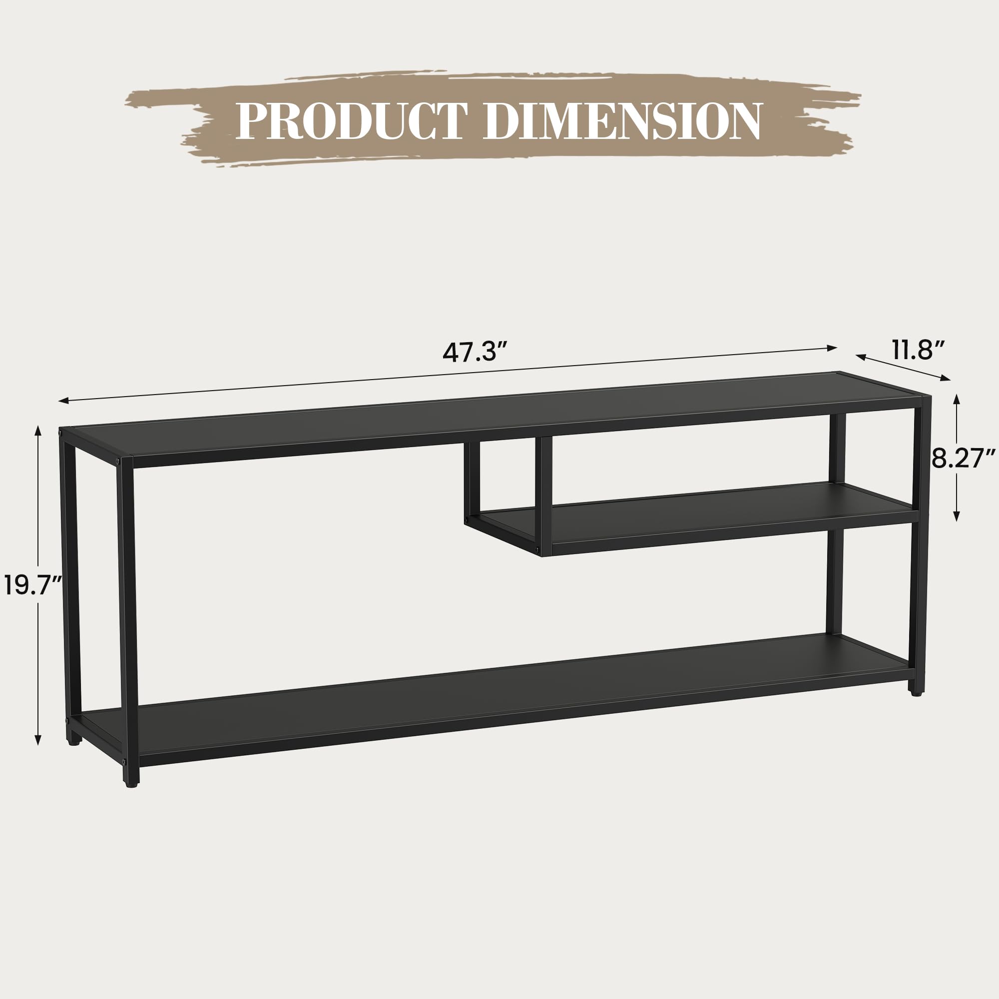 Modern TV Stand for 55 Inch TVs with Storage Shelves - Sturdy Metal Frame Entertainment Center - TV Console Table for Living Room & Bedroom (Black) - Perfect for Home Theater Setup & Space Saving Storage