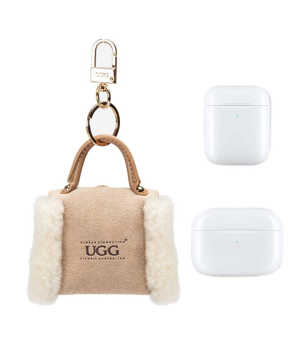 UGG AirPod Case with Keychain - Stylish Protective Pouch for AirPods 1/2/3 & Pro - Perfect for Travel, Gym & Everyday Use