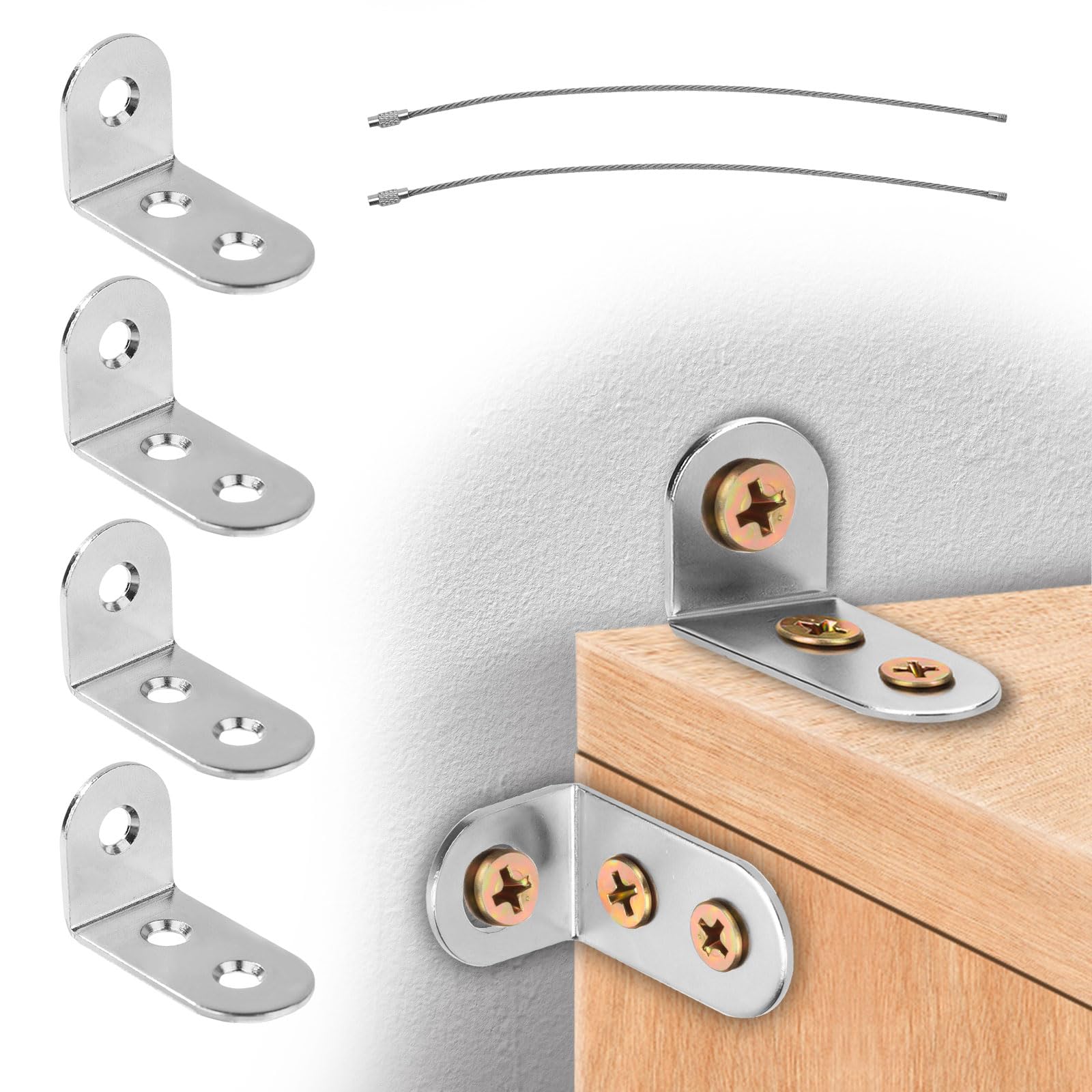 24-Piece Stainless Steel Anti-Tip Furniture Anchors - Heavy Duty Wall Mounting Straps for Baby Proofing & Child Safety - Secure Dressers, Bookshelves, Cabinets & TVs to Prevent Tip-Over Accidents