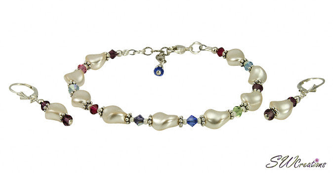 Custom Cream Pearl Twist Crystal Beaded Bracelet Set for Women - Elegant Handmade Jewelry Gift for Wedding, Party & Special Occasions