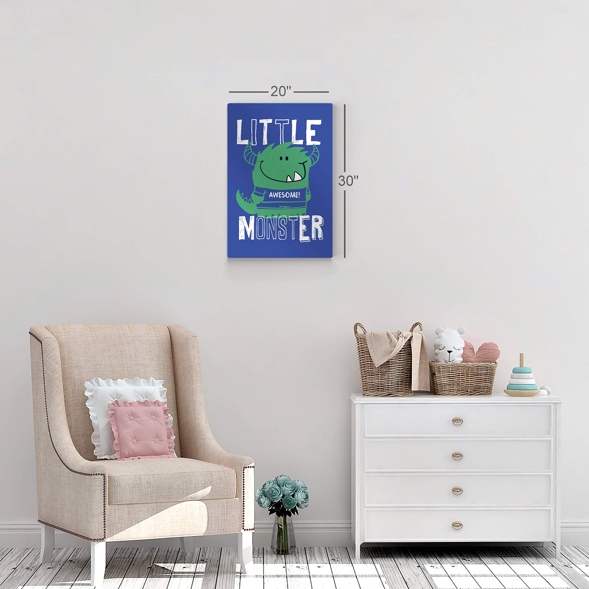 Cute Little Monster Wall Art - Blue Background Metal Print for Boys Room, Nursery & Baby Room Decor - Made in USA - 30x20 - Perfect for Kids Bedroom, Playroom & Birthday Gifts