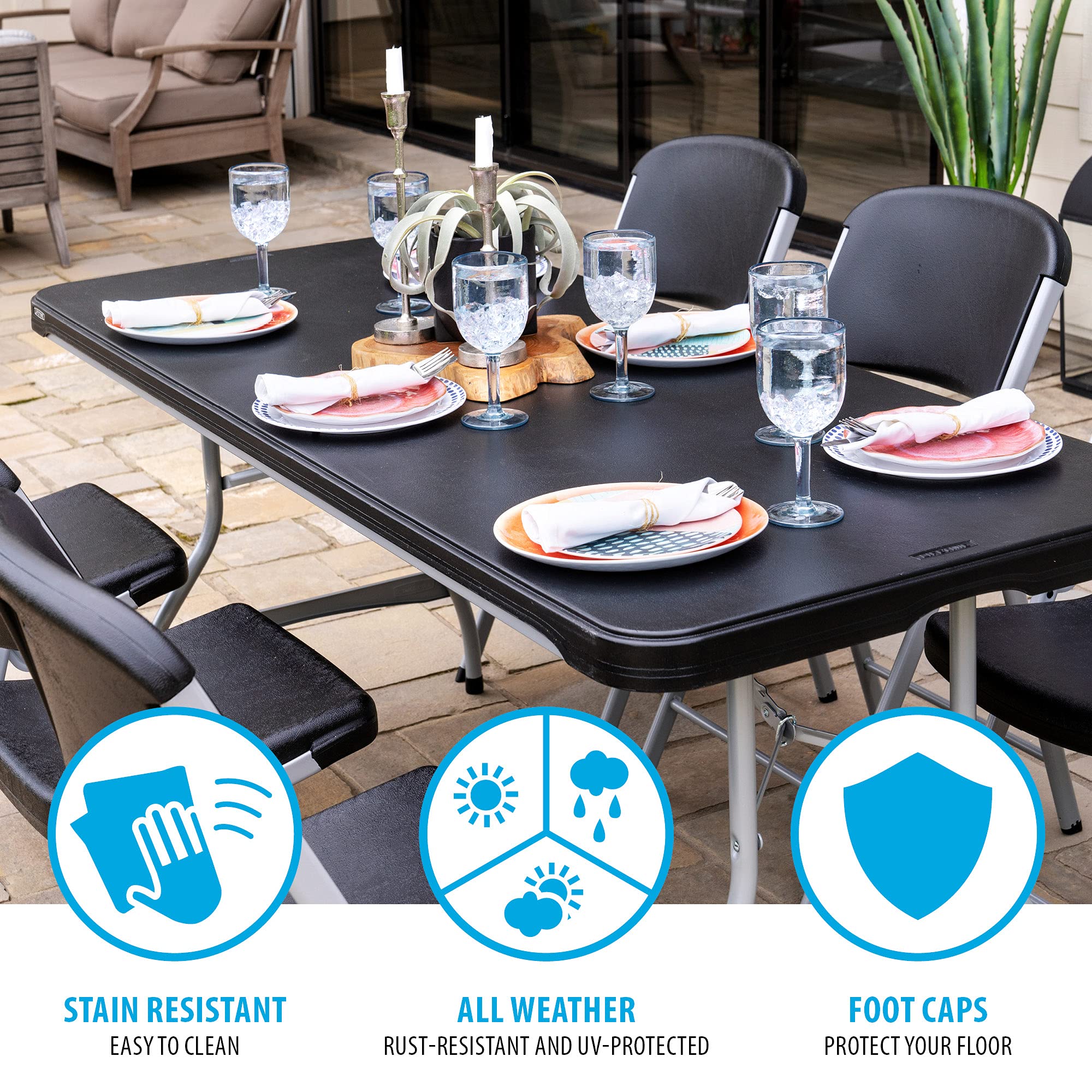 Lifetime 6-Foot Commercial Stacking Folding Table - Heavy Duty Black Plastic Table for Restaurants, Events & Outdoor Use