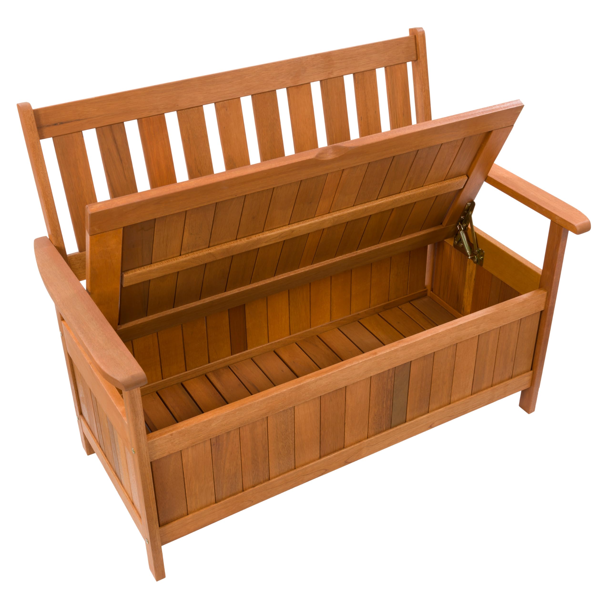 CorLiving Miramar Natural Brown Stained Hardwood Outdoor Storage Bench - Weatherproof Patio Furniture for Garden, Deck, Porch & Backyard Seating with Storage