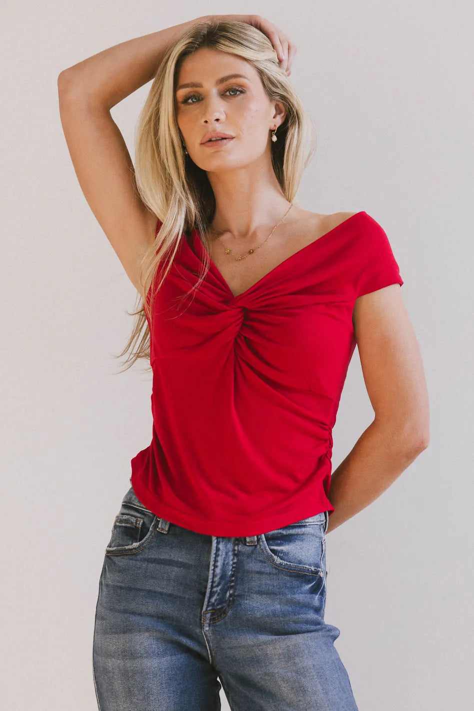 Natalia Ruched Red Blouse for Women | Elegant & Stylish Tops | Perfect for Parties, Dates & Office Wear | FINAL SALE